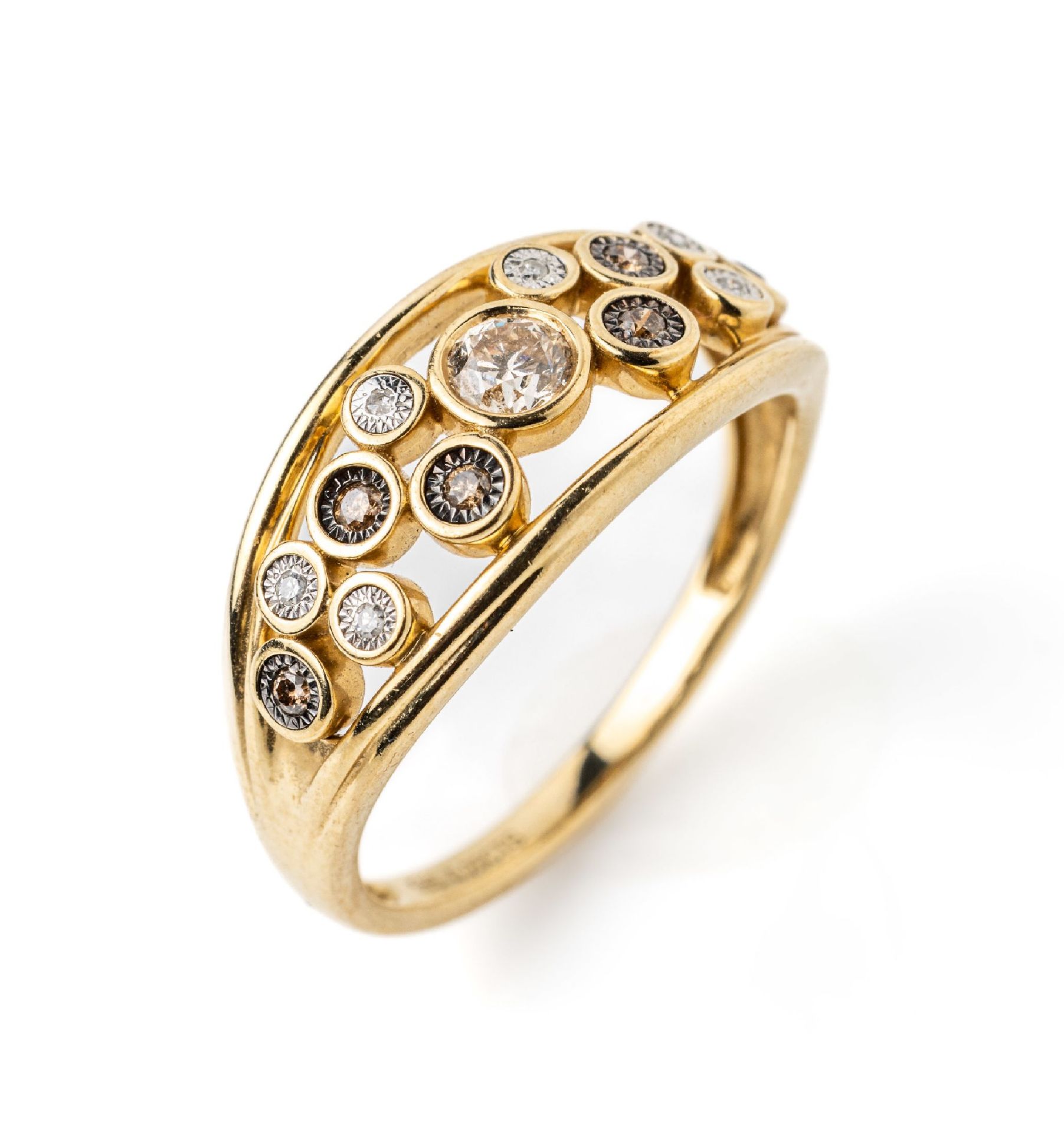 14 kt Gold Diamant-Ring, GG/WG 585/000, bes. mit 13 z.T.