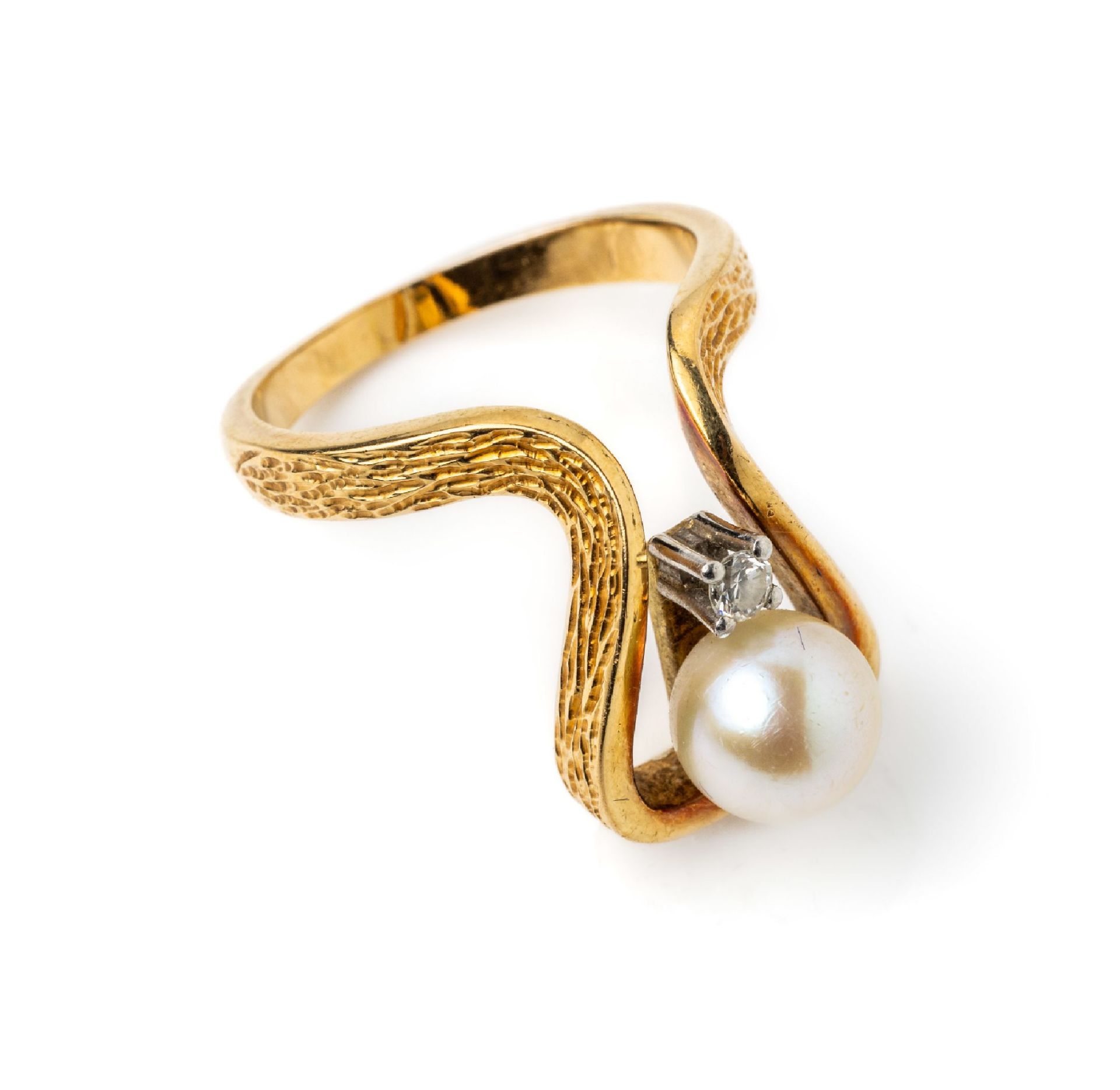 18 kt Gold Brillant-Zuchtperl-Ring, GG 750/000,