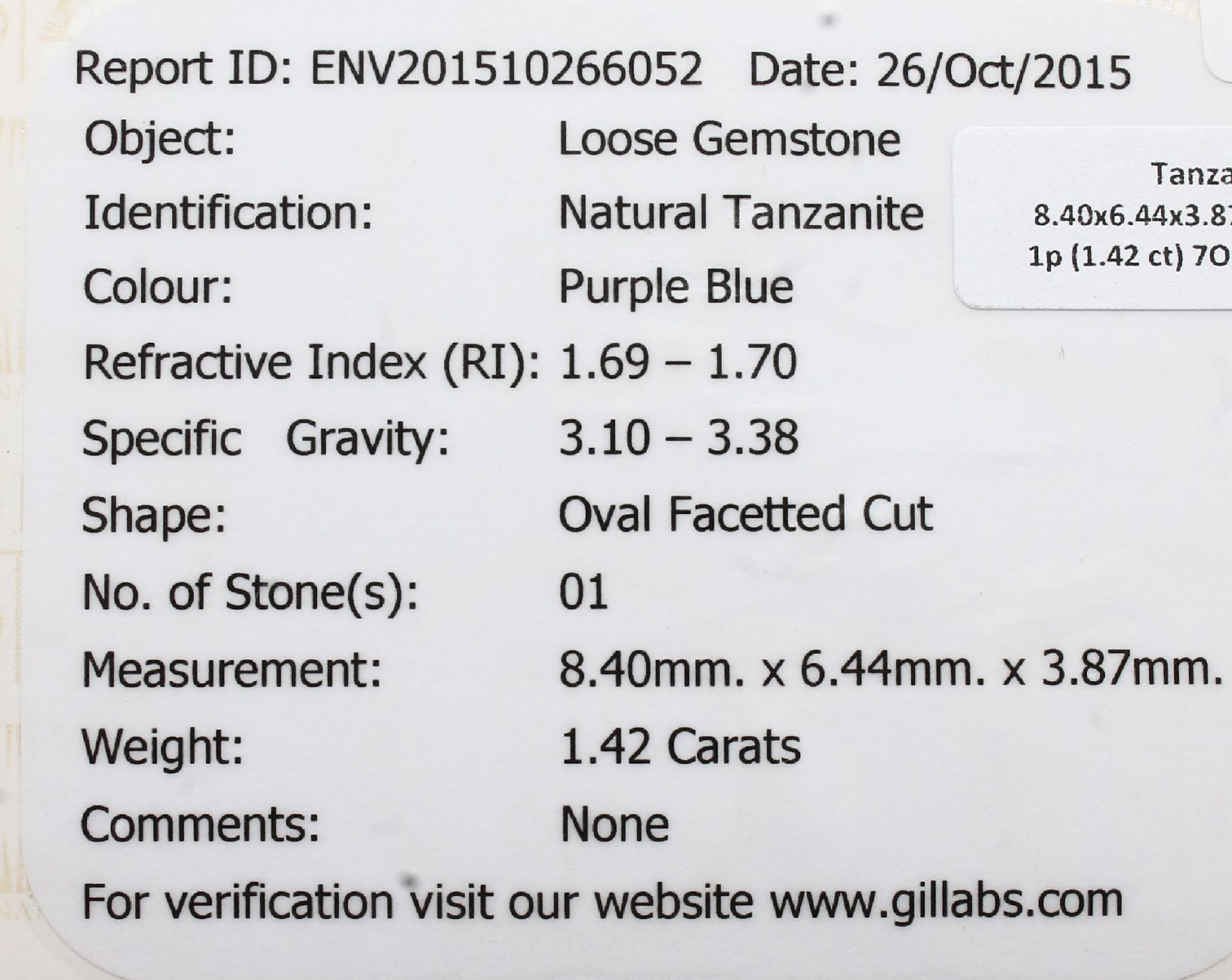Loser Tansanit, 1.42 ct, ovalfacett., mit GIL Expertise - Image 2 of 2