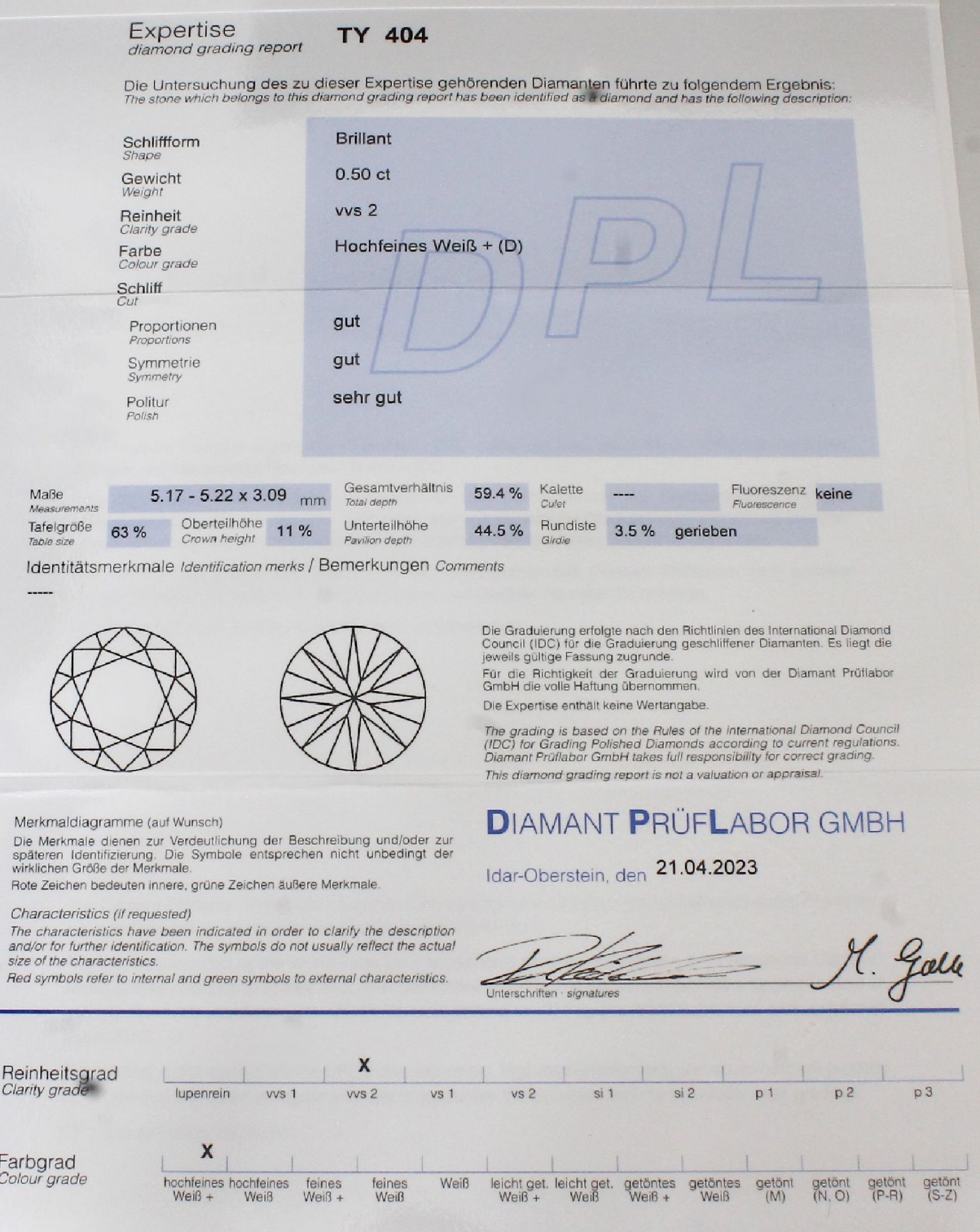 Loser Brillant 0.500 ct hochfeines Weiß + D/ vvs 2, DPL - Bild 3 aus 3