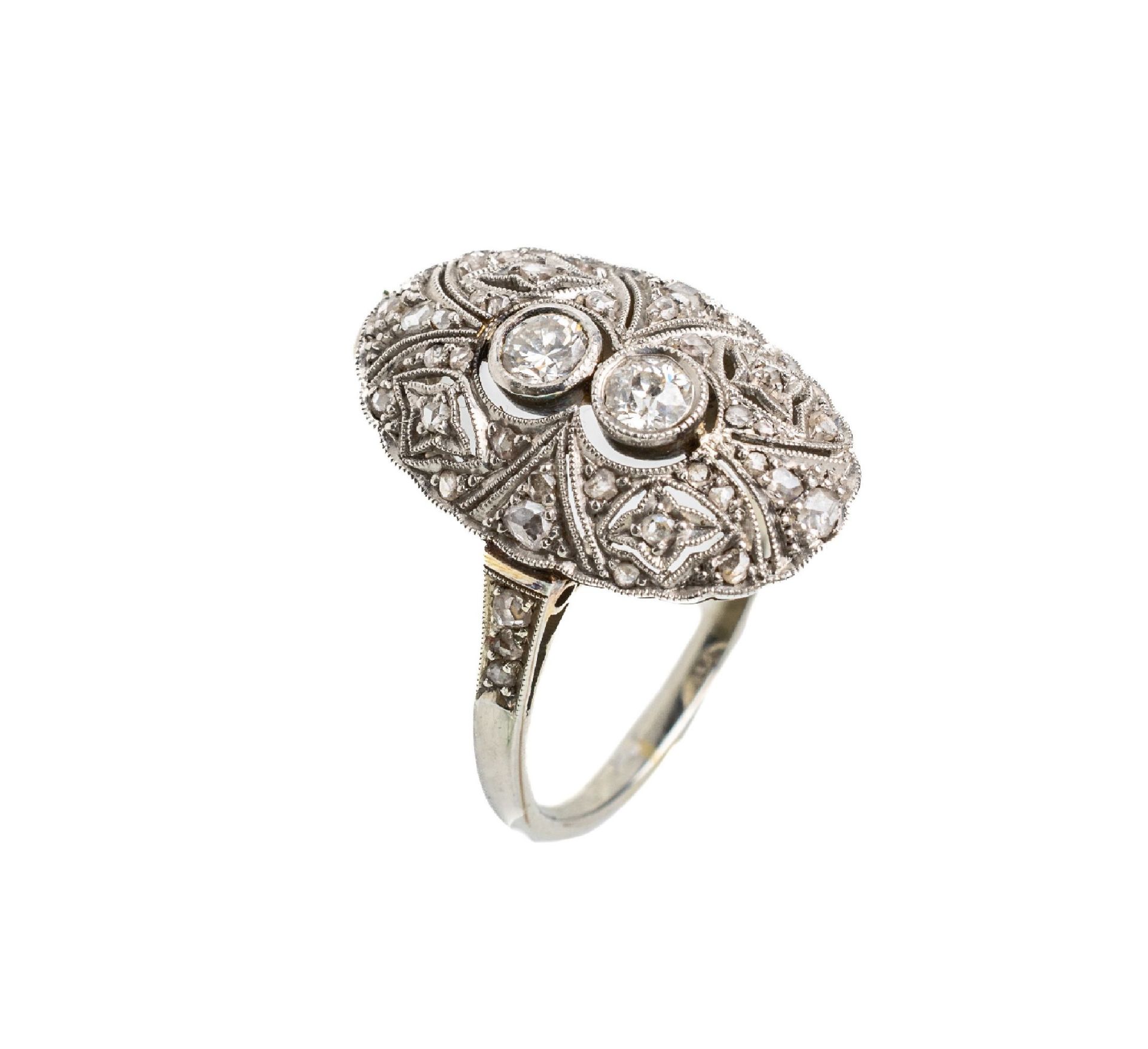 18 kt Gold Art-Deco Diamant Ring, um 1920/30, WG