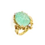 18 kt Gold Smaragd-Diamant-Ring, GG 750/000, ovaler