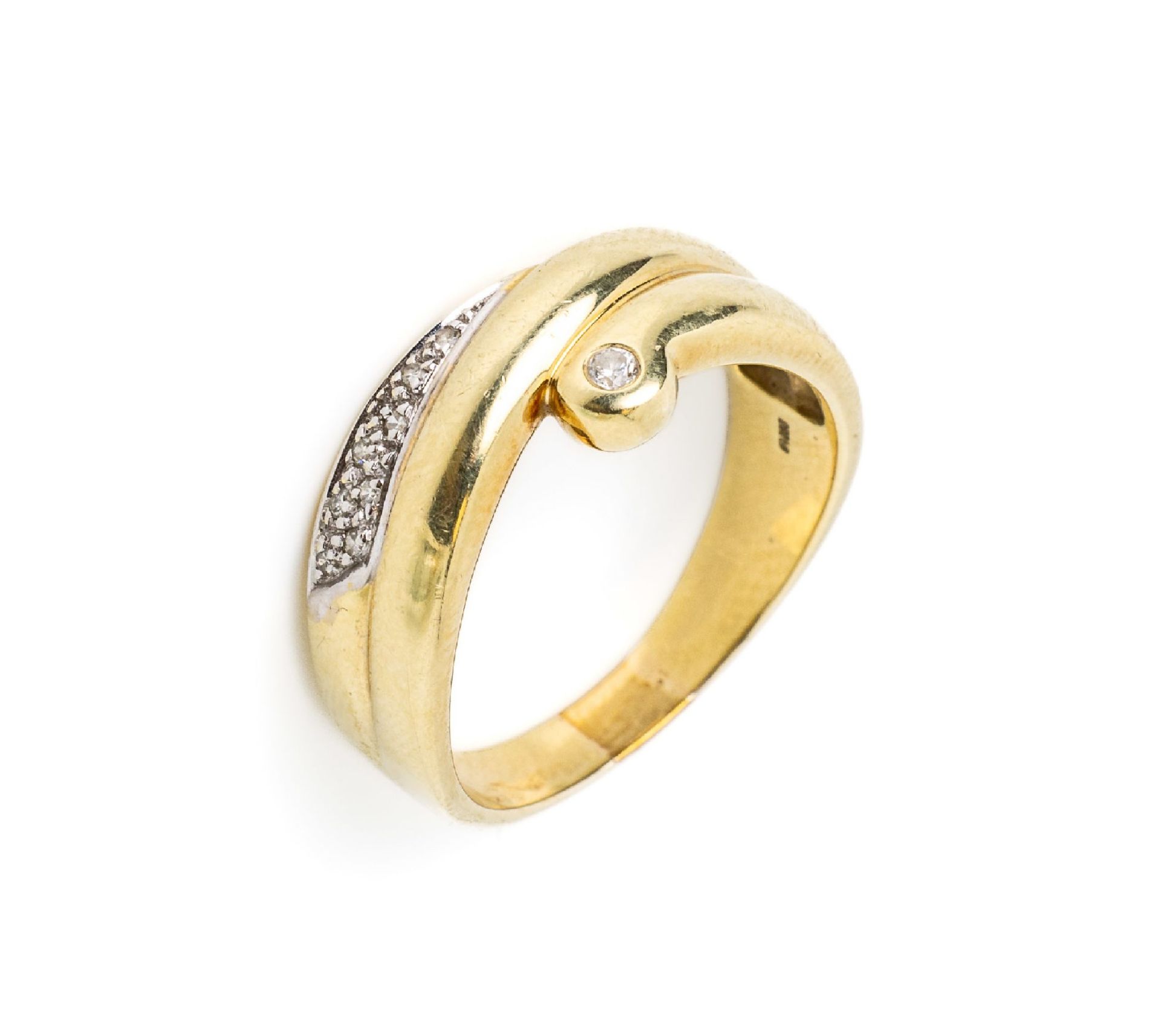 14 kt Gold Diamant-Ring, ca. 6.2 g, GG 585/000, kl.