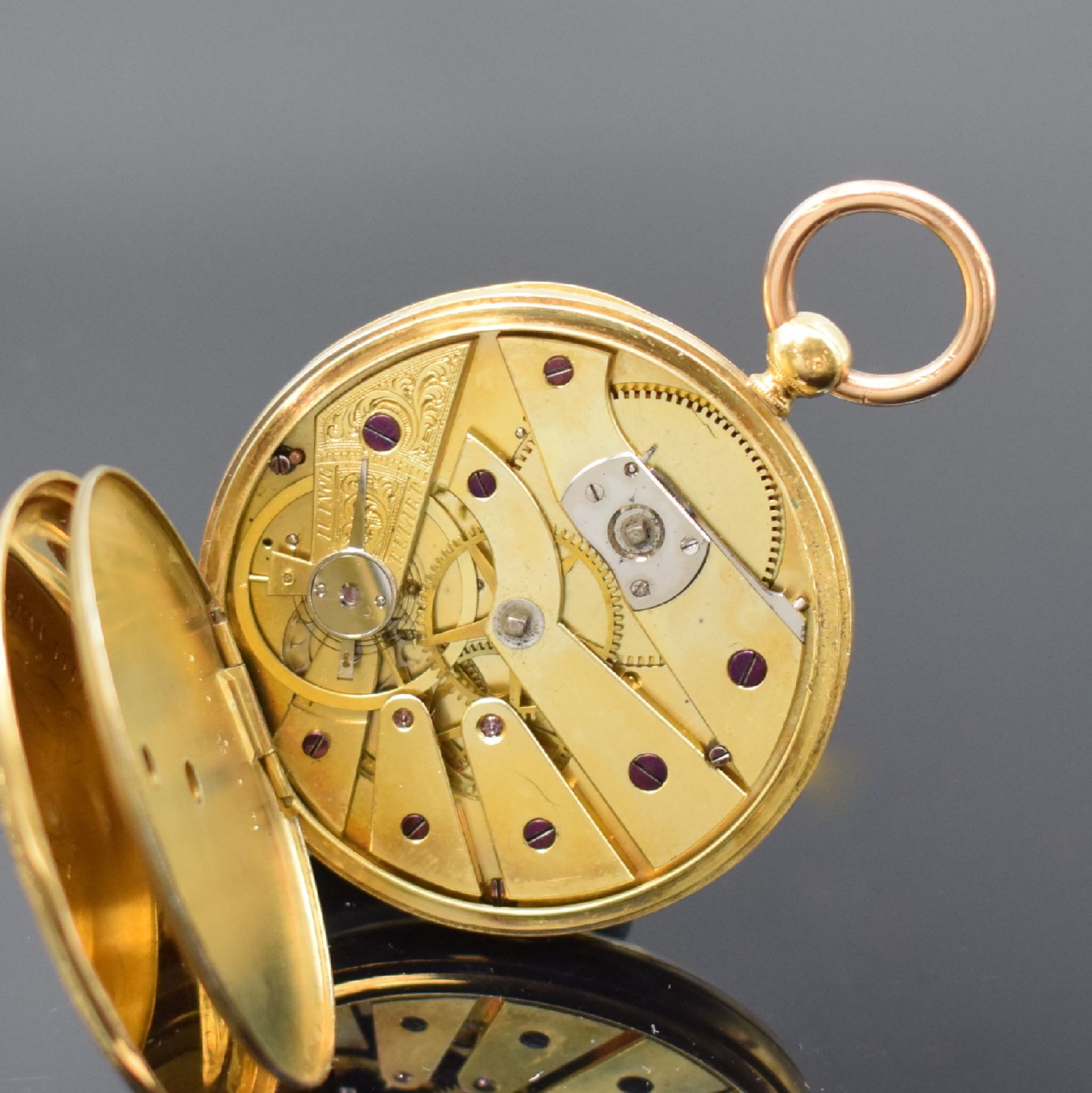 Offene Taschenuhr in GG 750/000, Schweiz um 1870, - Bild 6 aus 6