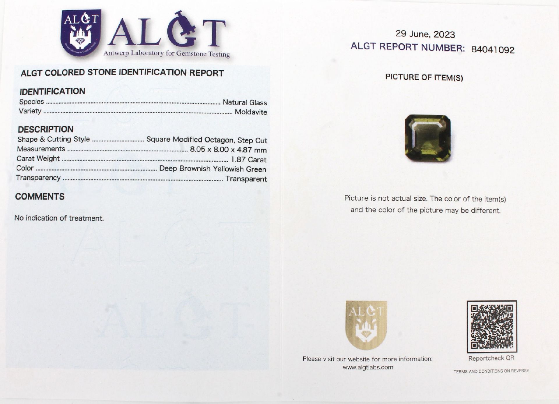 Loser Moldavit ca. 1.87 ct, modifizierter - Image 3 of 3