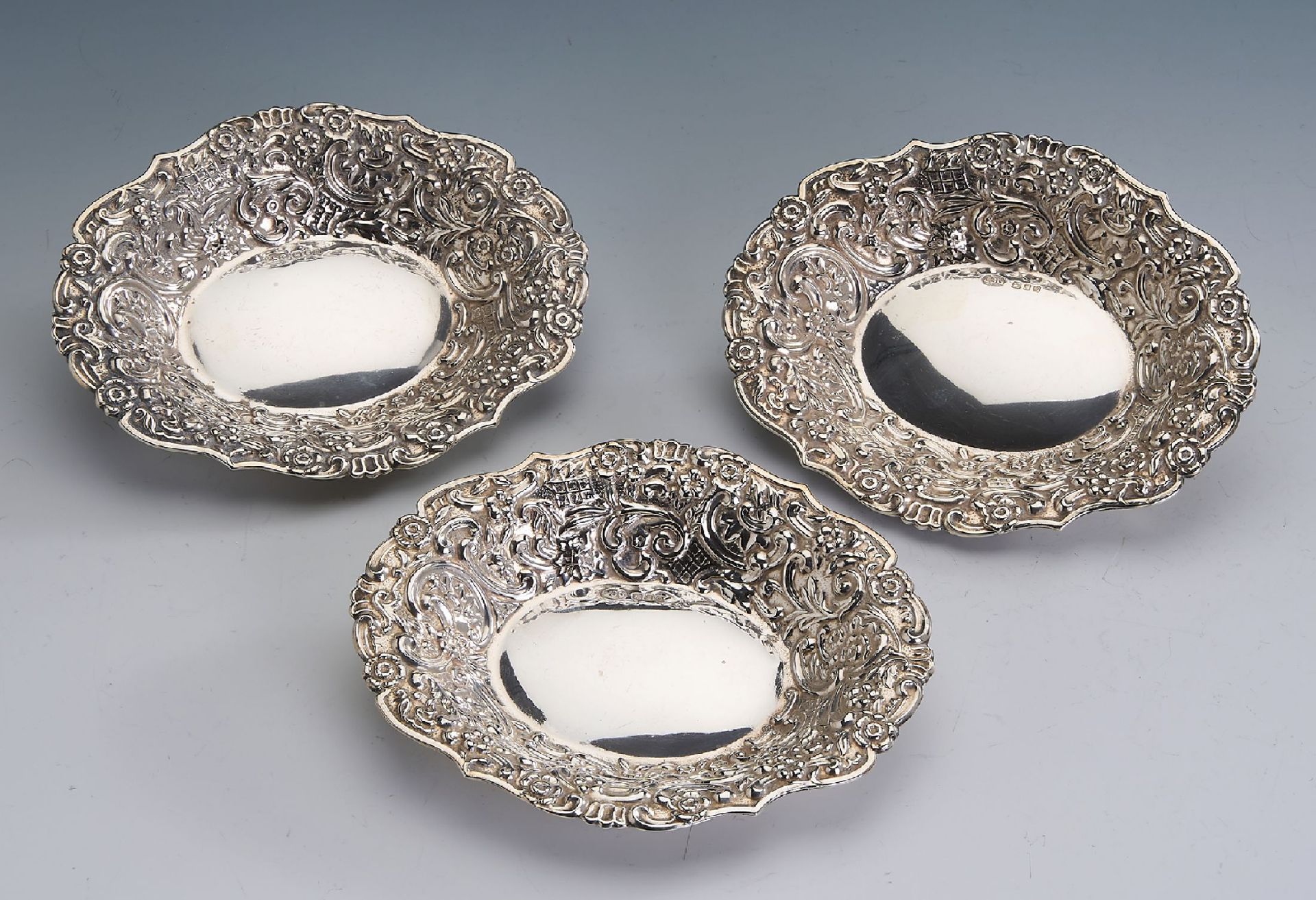 Set 3 Anbietschalen, 925er Silber, England London, 1964,