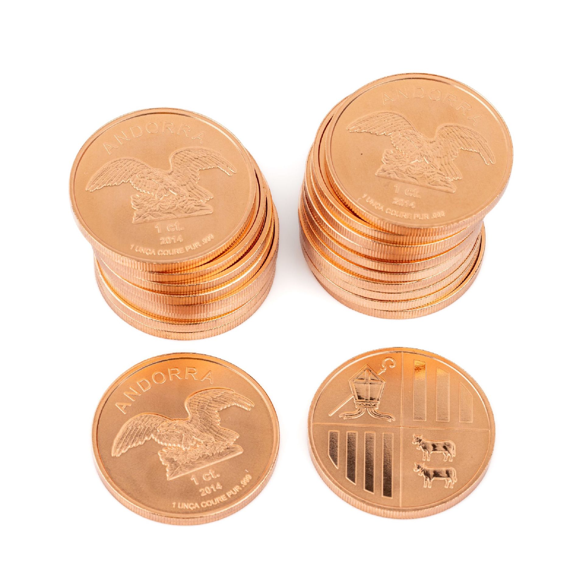 20 Andorra Eagle/Kupferbarren, 1 centime 2014 jede Münze
