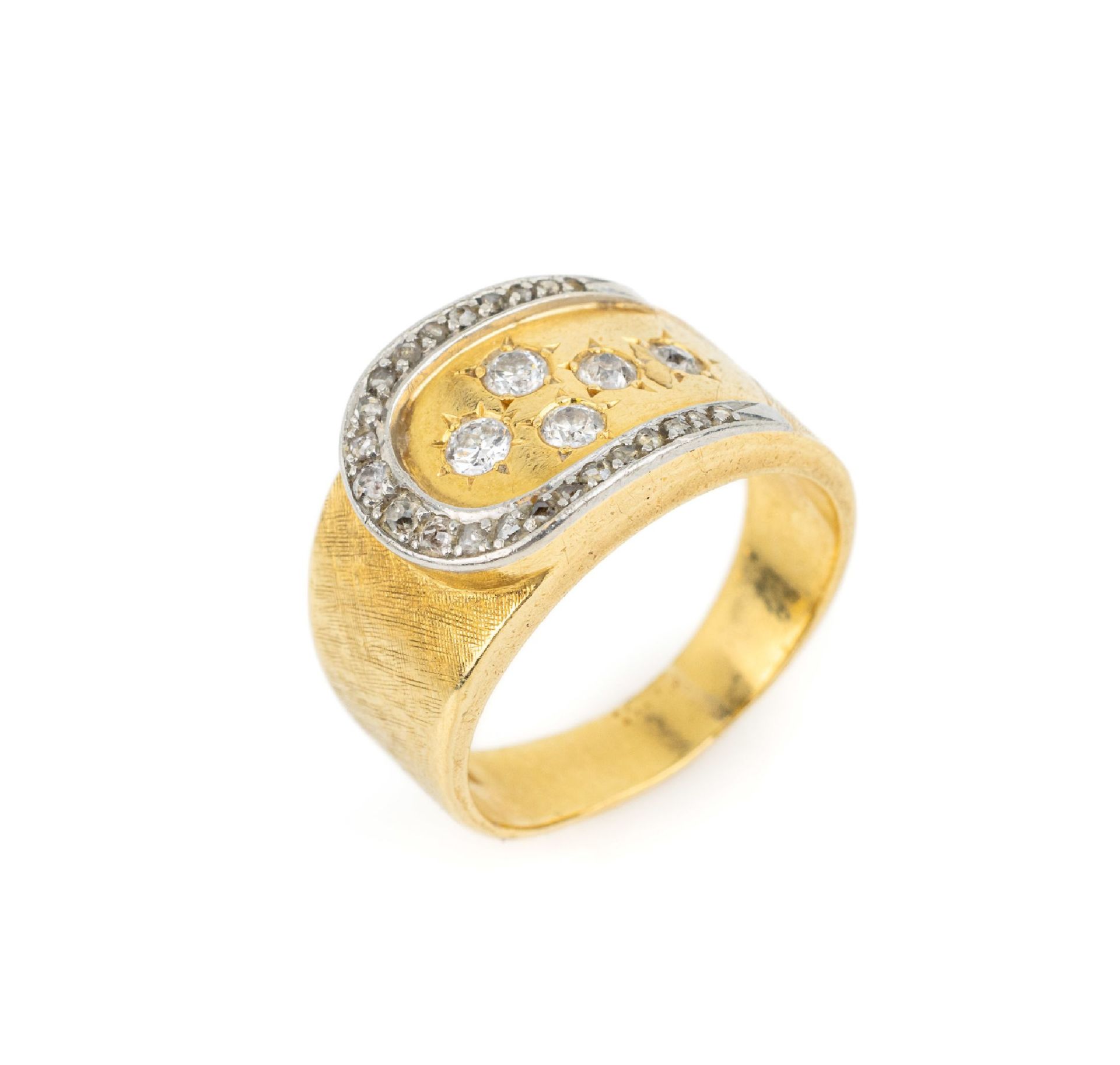 18 kt Gold Diamant-Ring, GG/WG 750/000, stilisierte