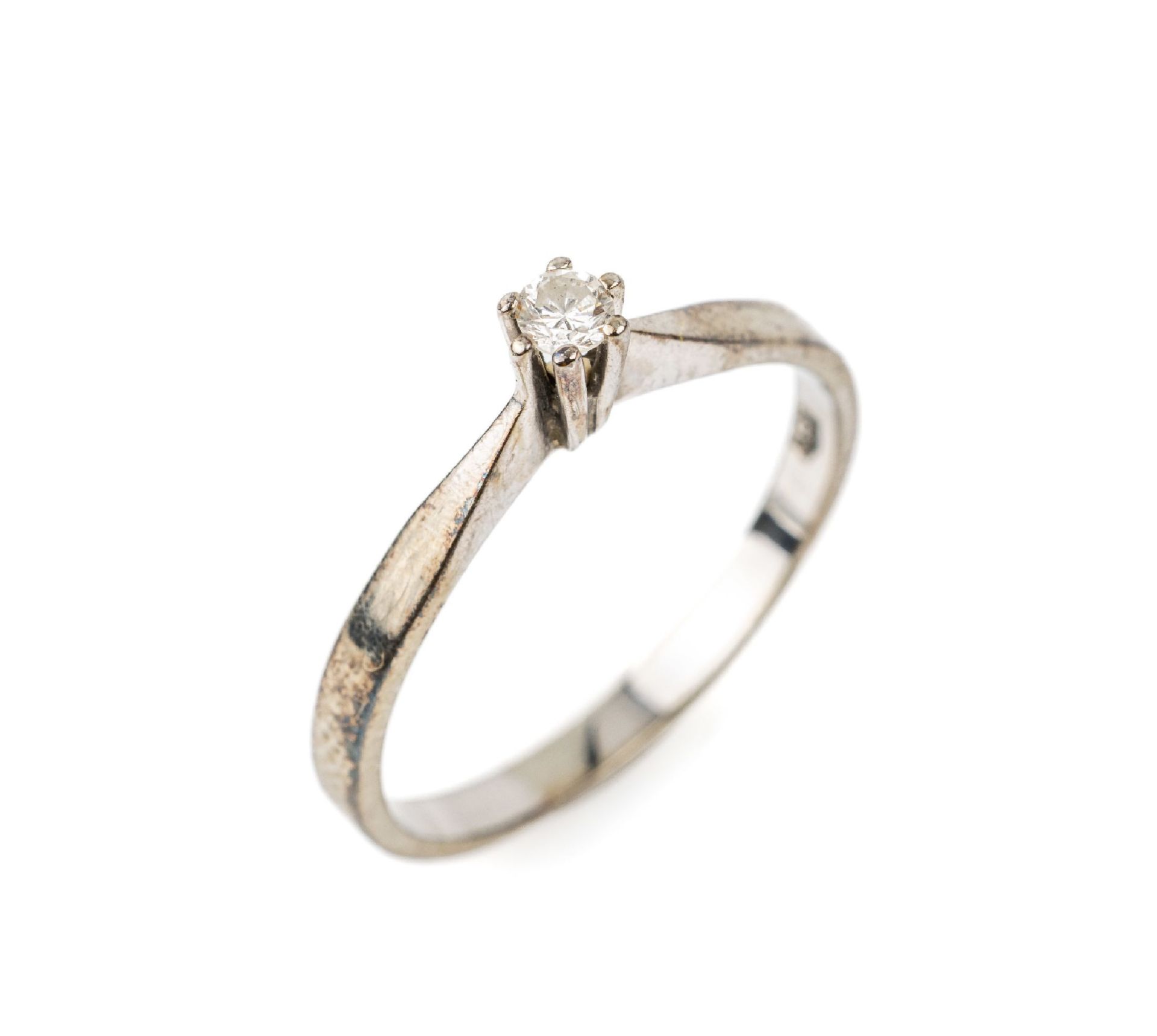 18 kt Gold Brillant-Ring,   WG 750/000, einzelner Brillant