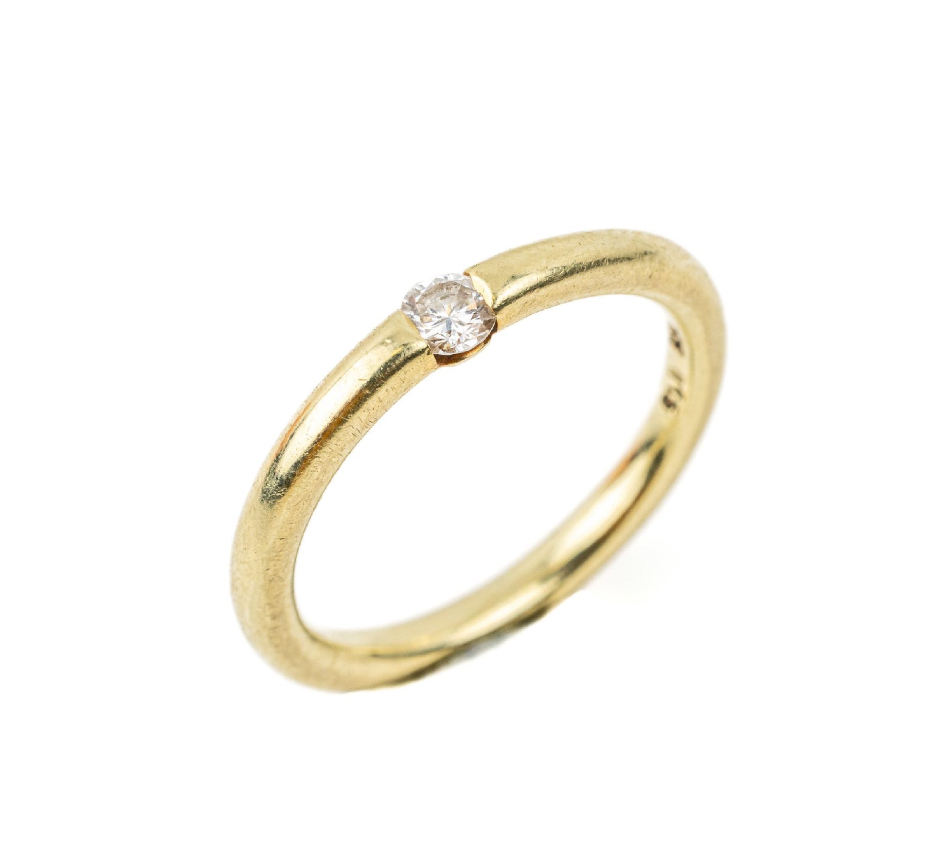 14 kt Gold Brillant-Ring,   GG 585/000, einzelner Brillant