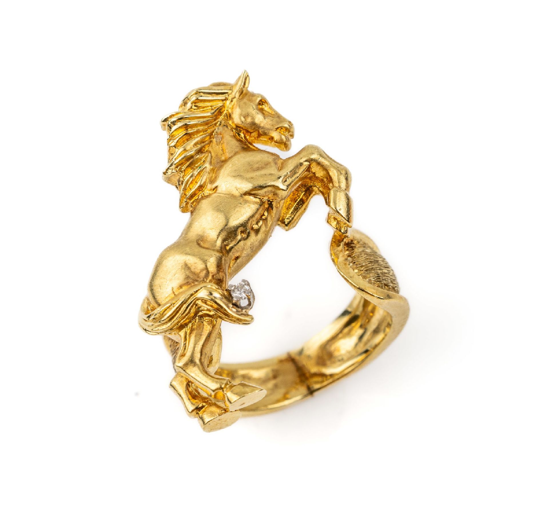 14 kt Gold Brillant-Ring 'Pferd',   GG/WG 585/000 gepr.,