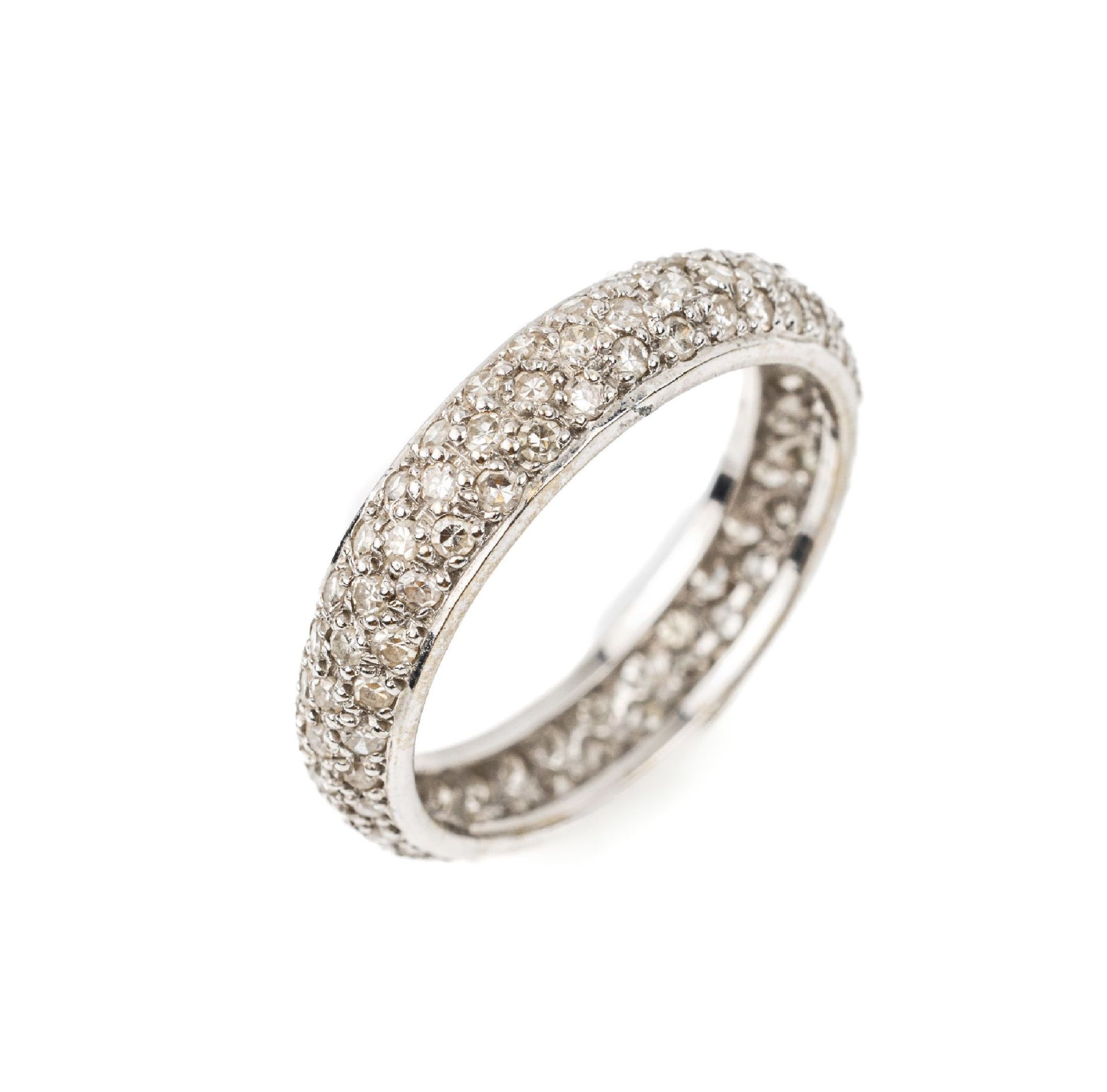 14 kt Gold Diamant-Ring,   WG 585/000,   3-reihig mit