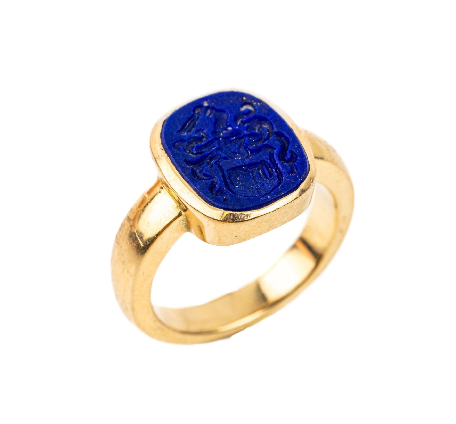 18 kt Gold Lapislazuli Siegelring,   GG 750/000,