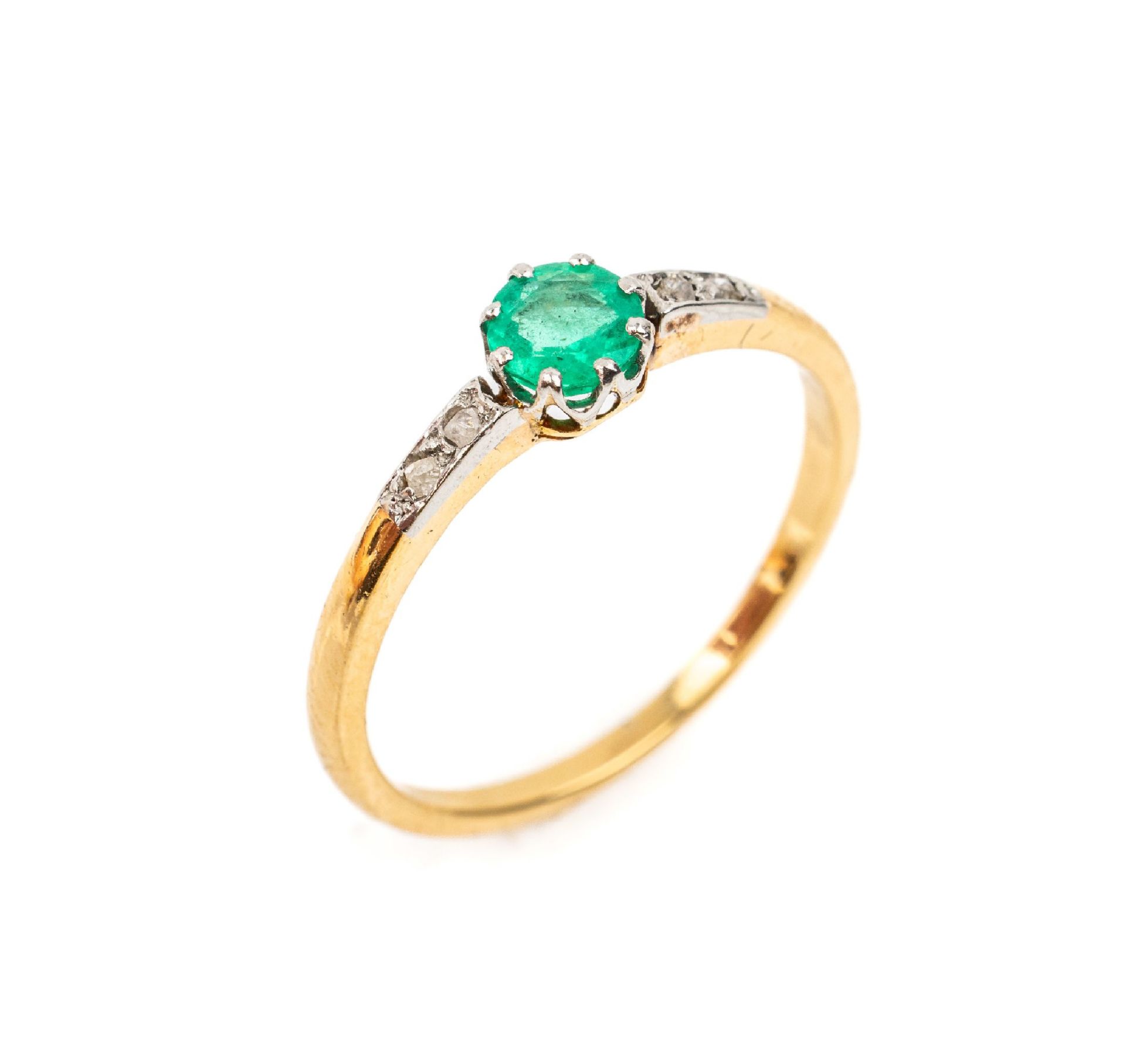 18 kt Gold Smaragd Diamant Ring,   GG 750/ 000,