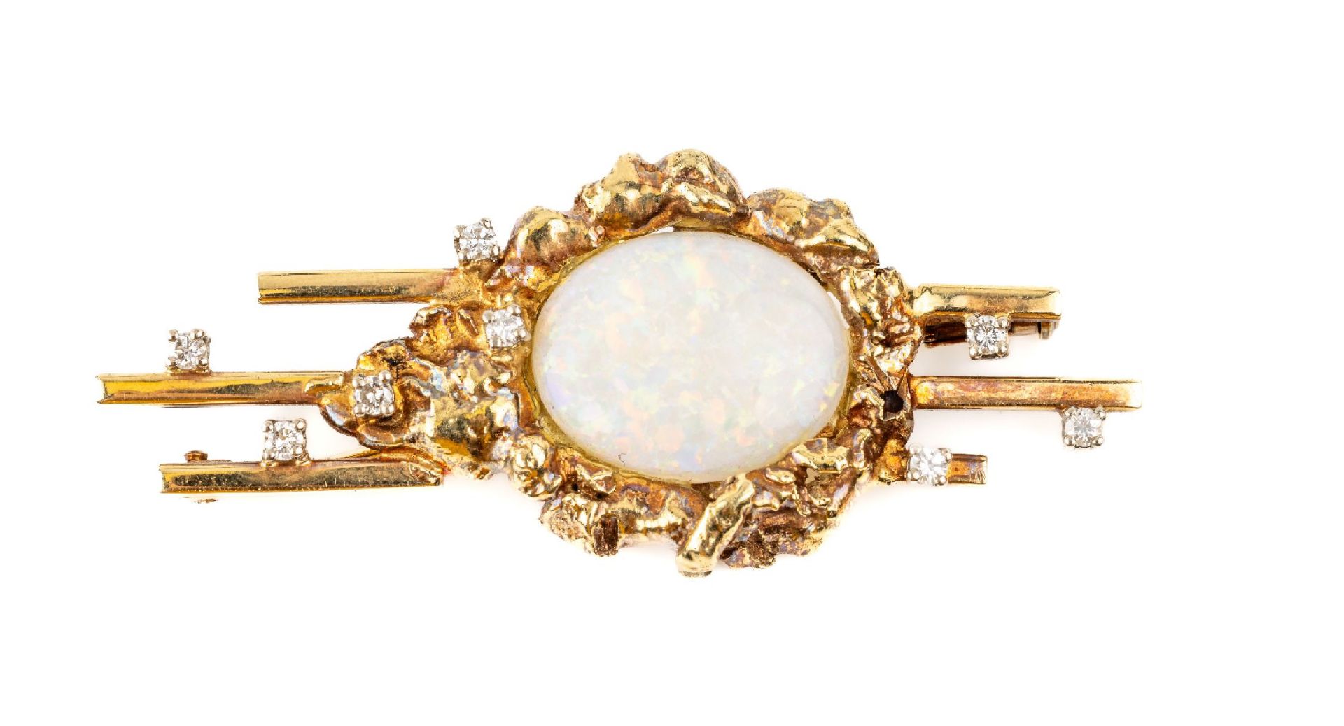 14 kt Gold Designer Opal Brillant Brosche,   GG 585/000,