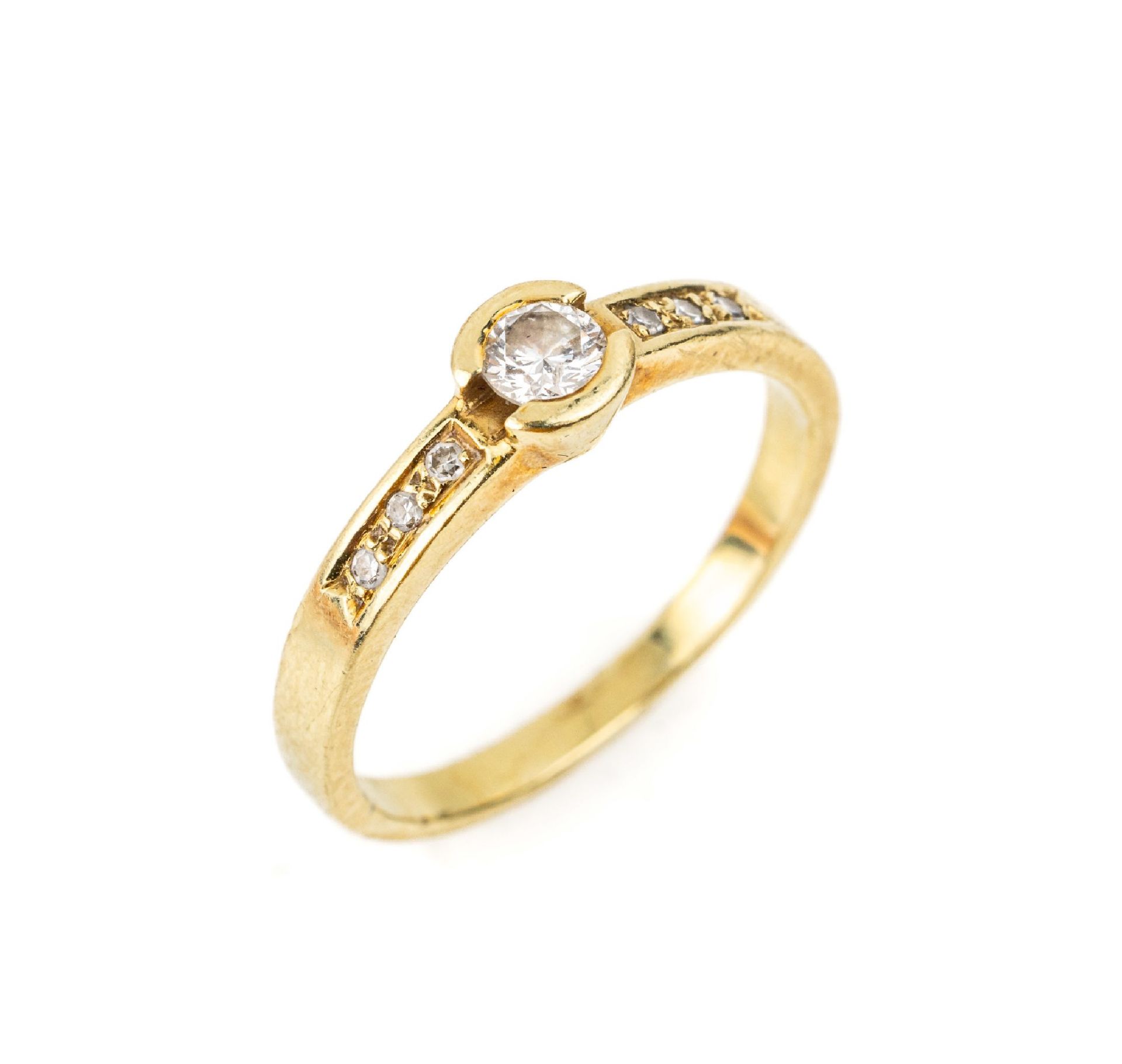14 kt Gold Diamant-Ring,   GG 585/000, mittiger Brillant