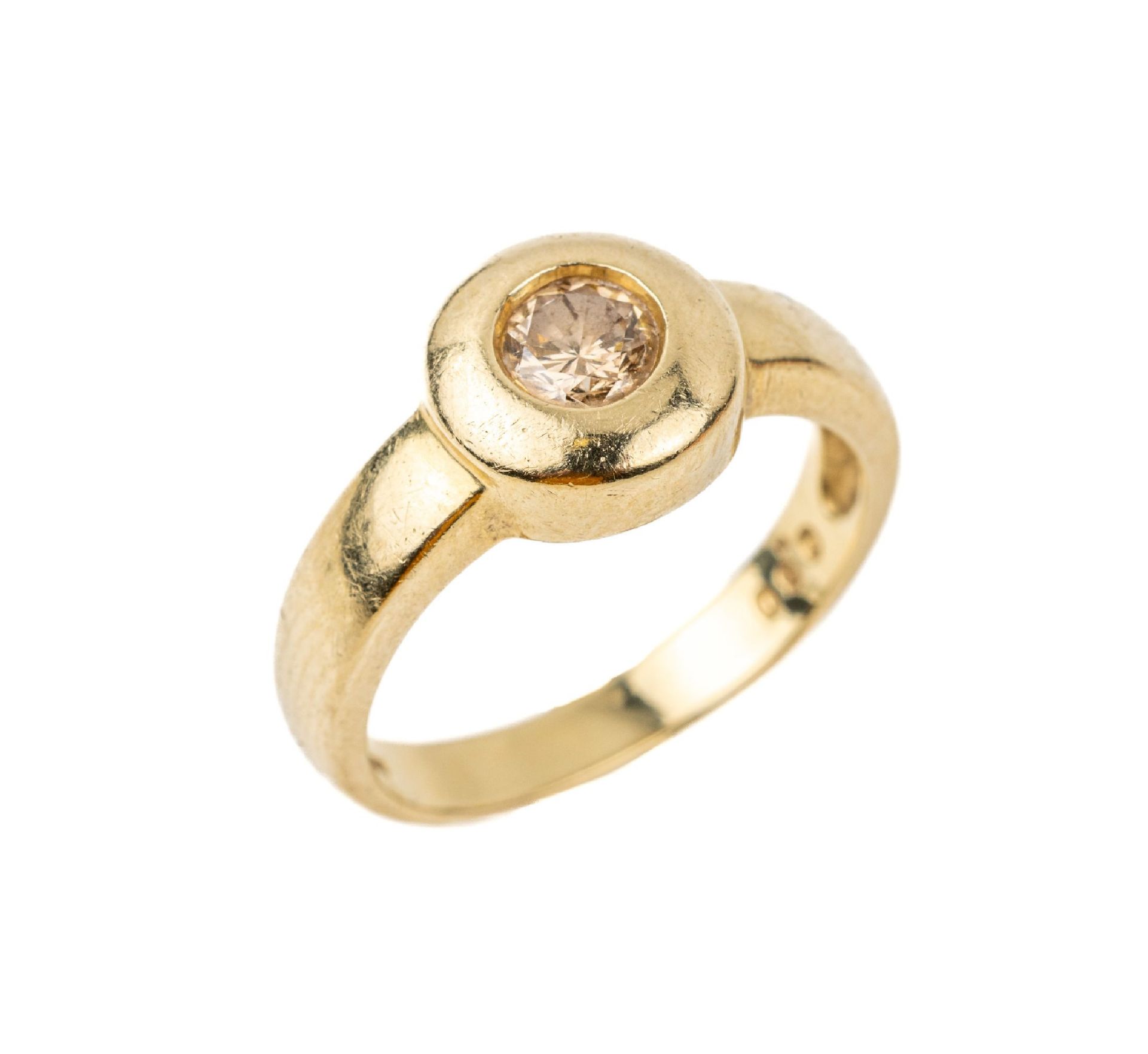 14 kt Gold Brillant-Ring,   GG 585/000, Brillant ca. 0.60