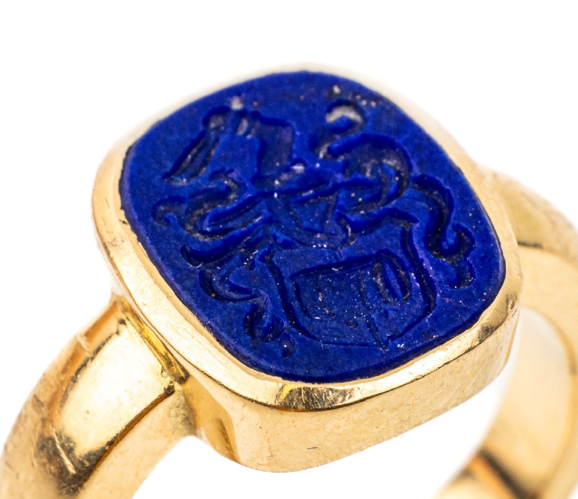 18 kt Gold Lapislazuli Siegelring,   GG 750/000, - Bild 2 aus 2