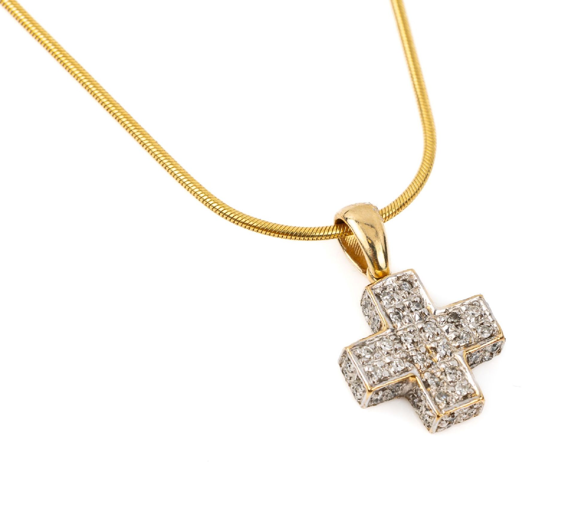 14 kt Gold Diamant Kreuz-Anhänger,   GG/WG 585/000, bes.