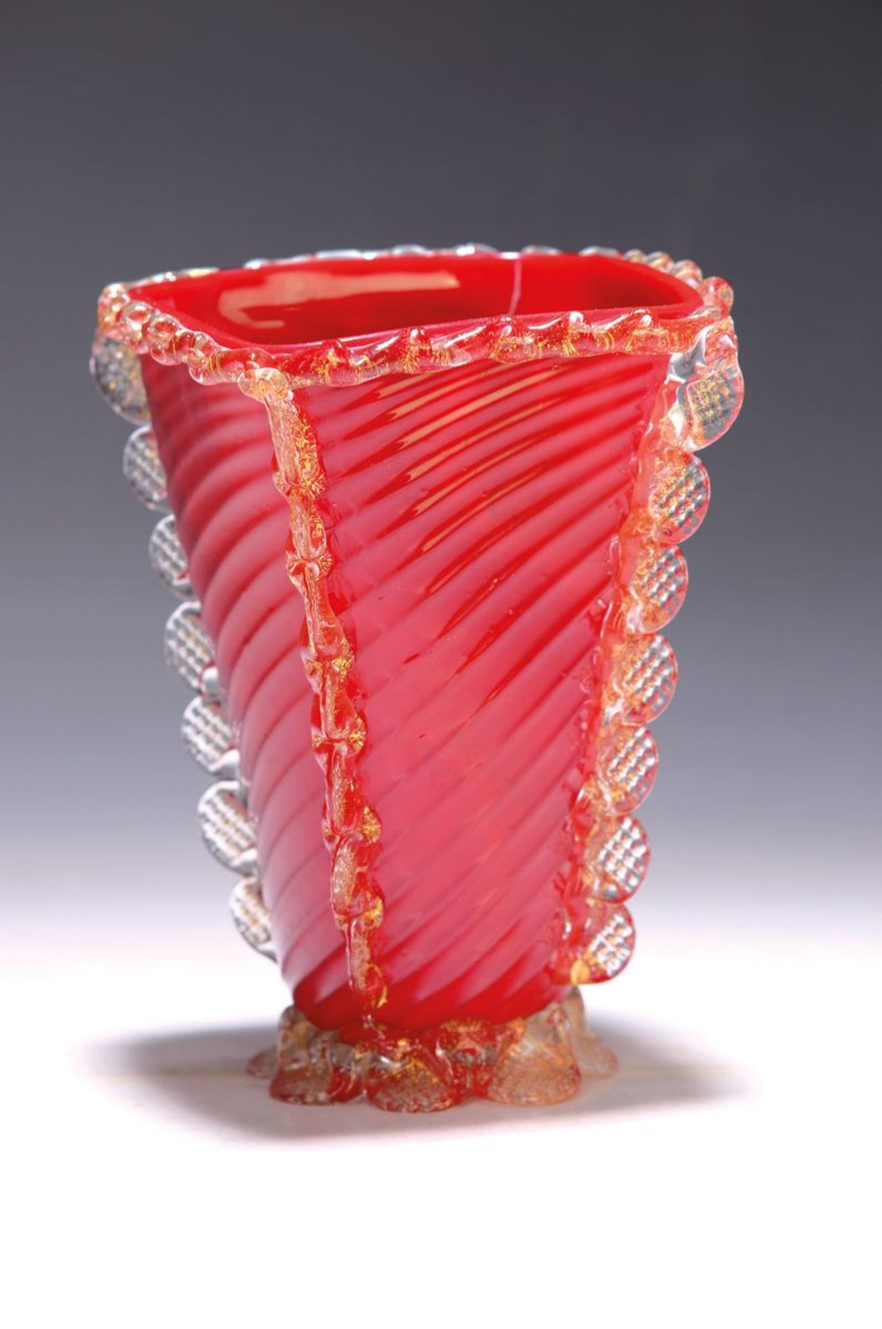 Vase, Barovier & Toso, 40er Jahre,  farbloses Glas, mit