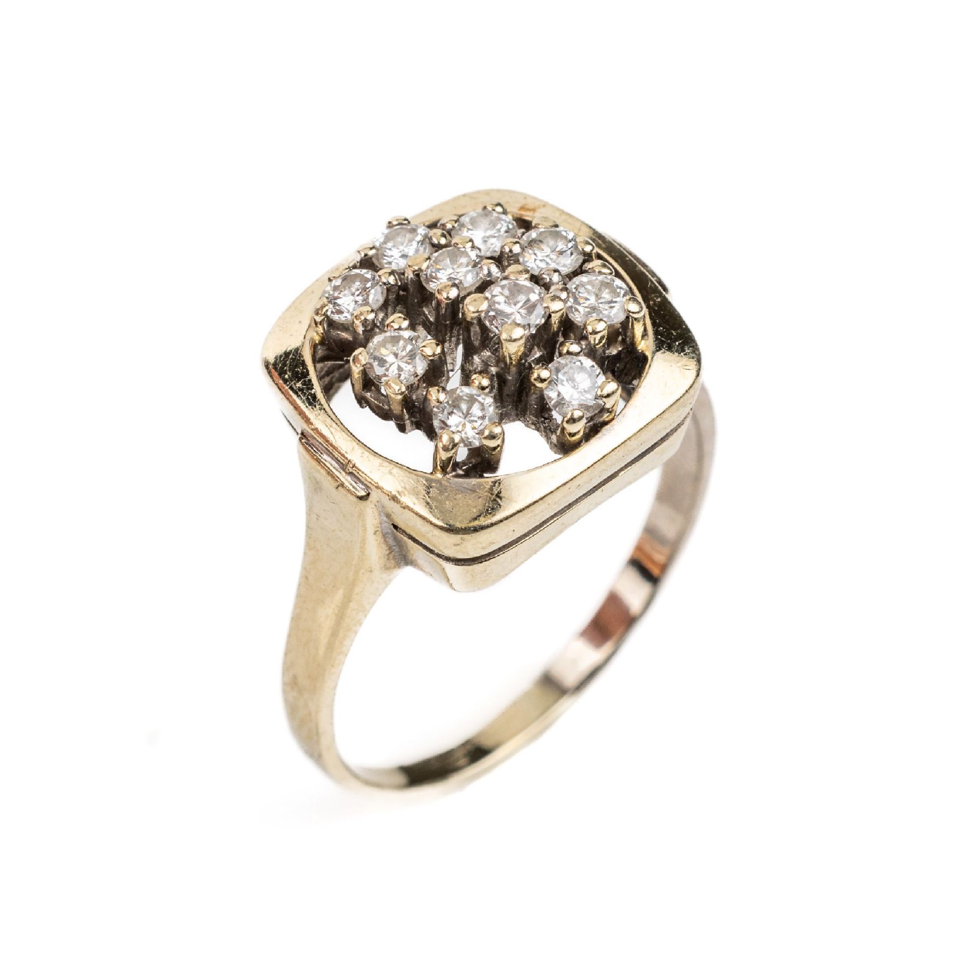 14 kt Gold Brillant-Ring,   WG 585/000 gepr.,10 Brillanten