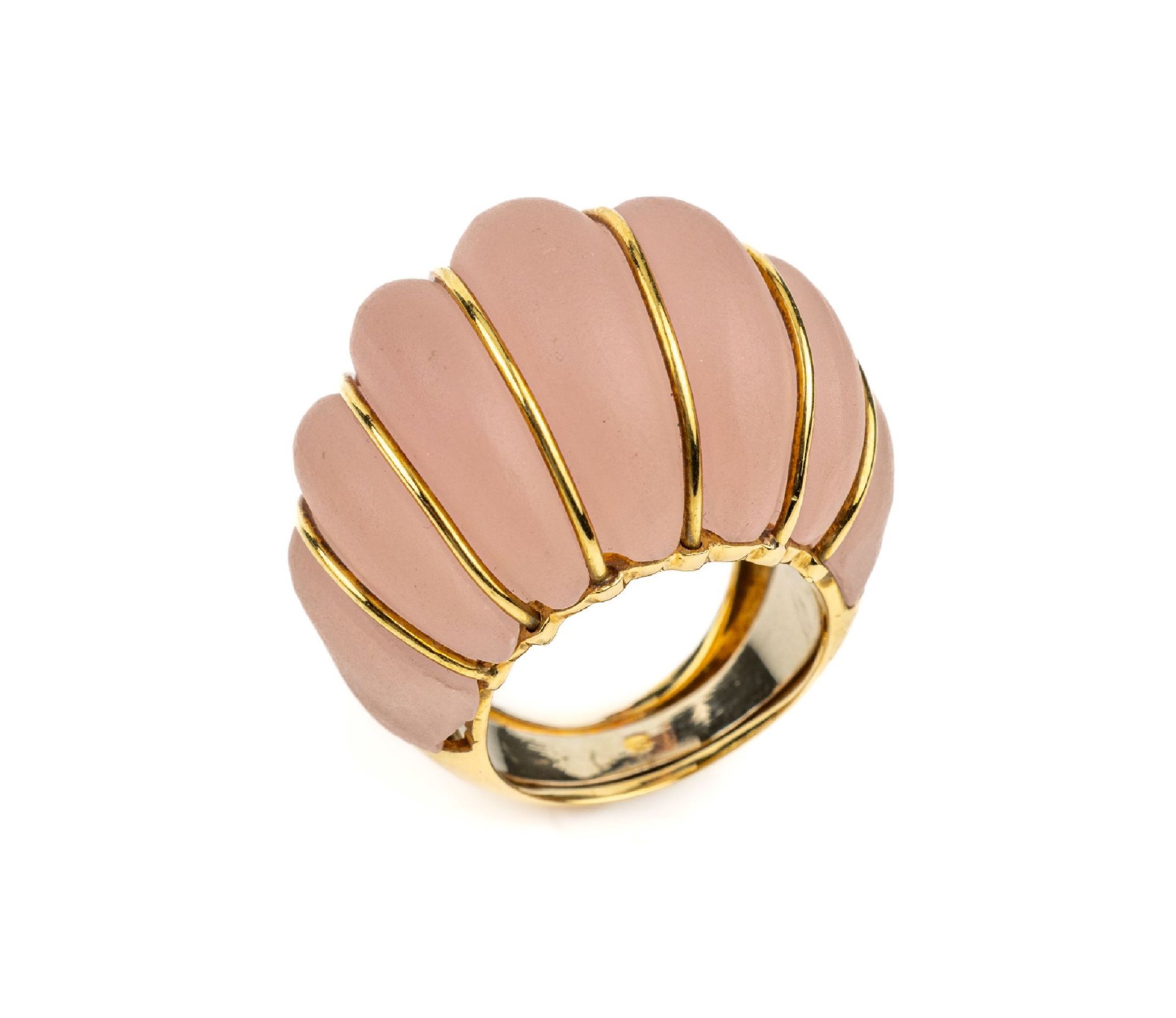 18 kt Gold Rosenquarz-Ring, GG 750/000,   Rosenquarz