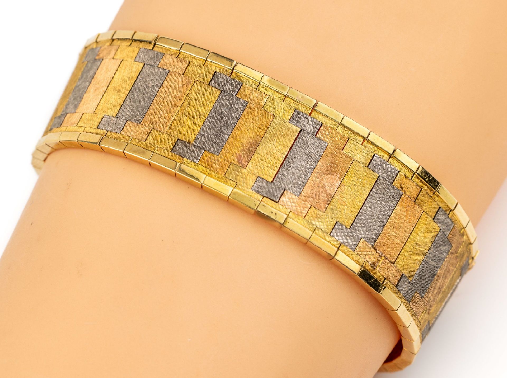18 kt Gold Armband,   GG/WG/RG 750/000, B. ca. 2 cm, L.