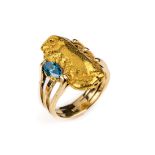 14 kt Gold Diamant-Ring,   GG 585/000, Ringkopf gegossener