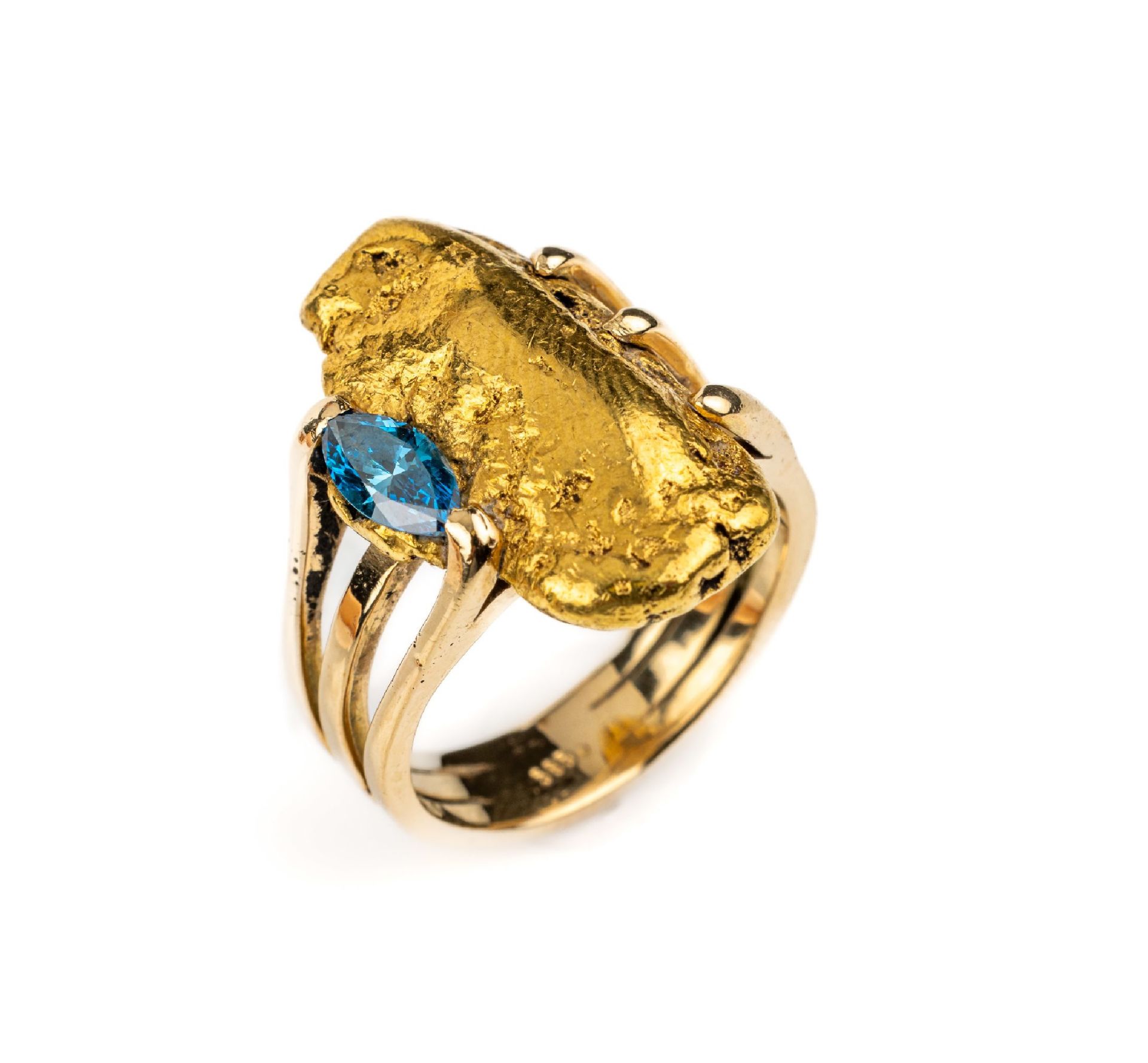 14 kt Gold Diamant-Ring,   GG 585/000, Ringkopf gegossener