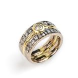 14 kt Gold Brillant-Ring,   GG/WG 585/000, mittig in GG