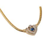 14 kt Gold Saphir-Brillant-Collier,   GG/WG 585/000,