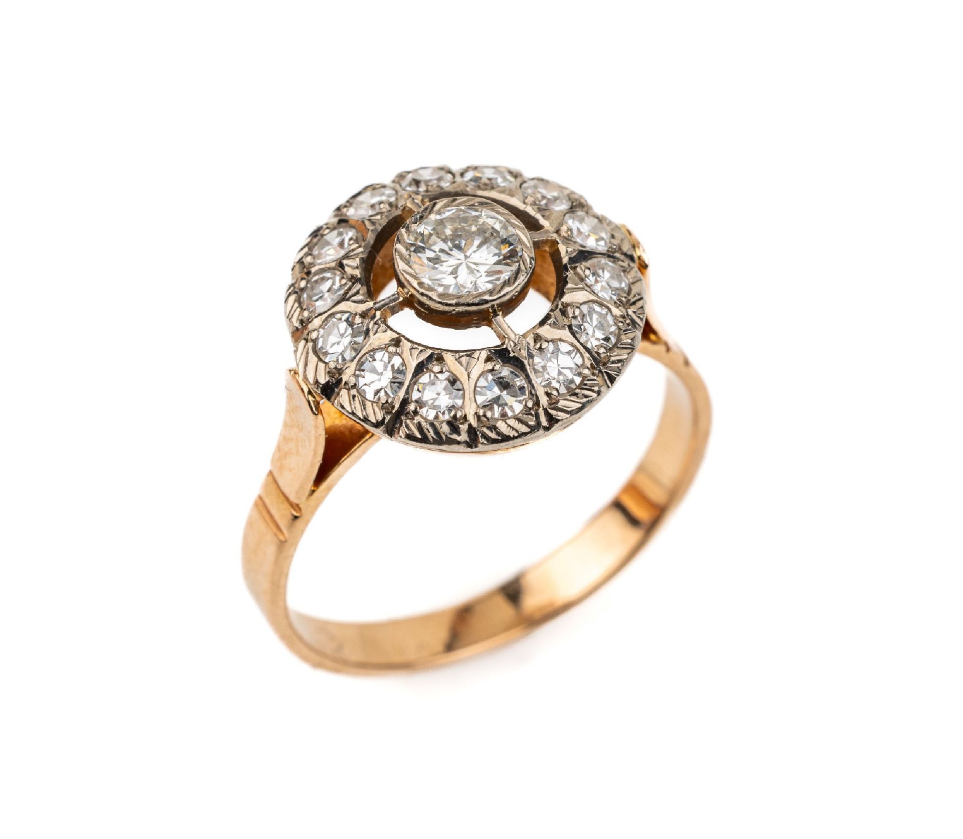 14 kt Gold Diamant-Ring,   RG 583/000, Ringkopf Platin,