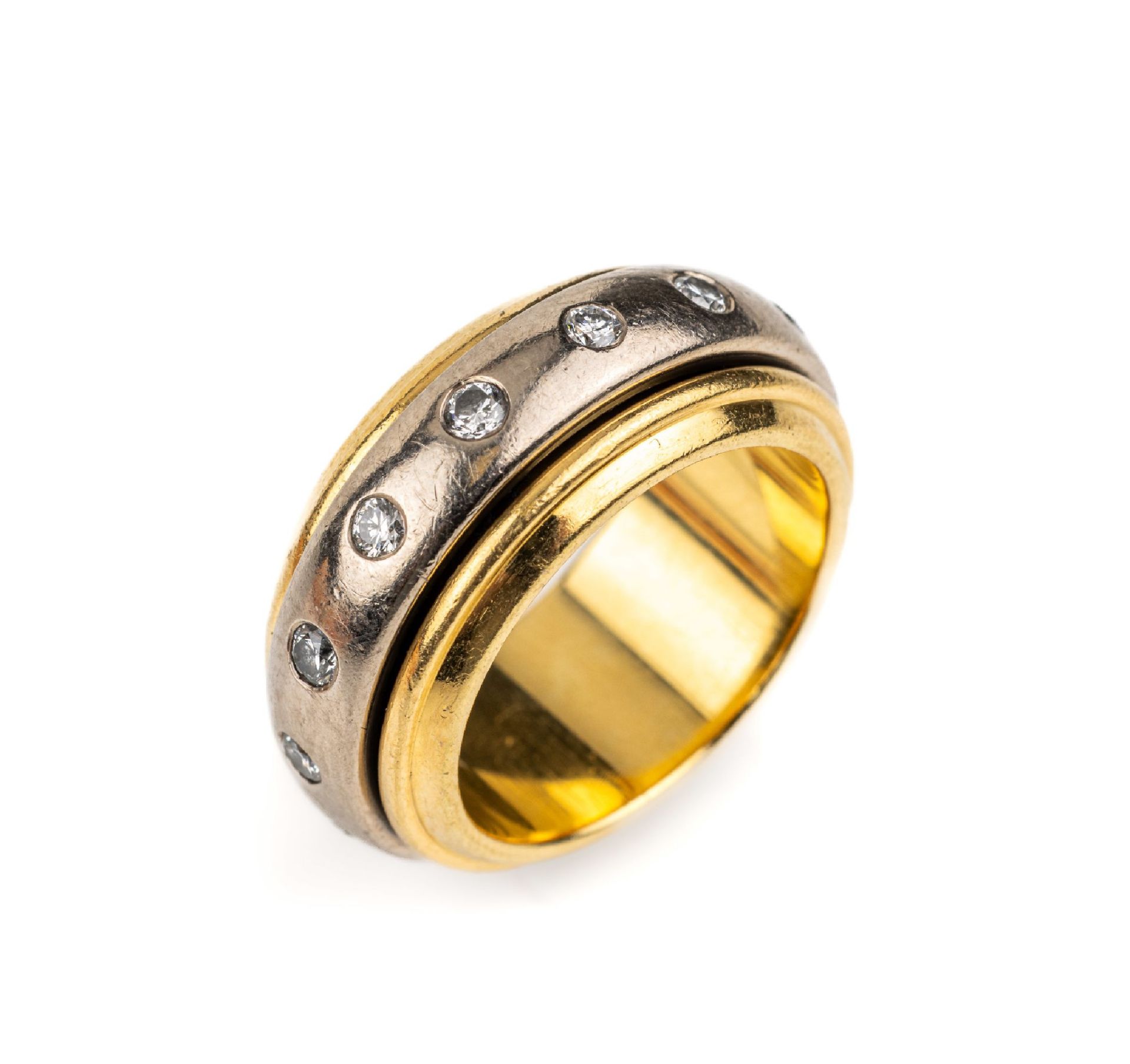 18 kt Gold Brillant-Ring,   GG/WG 750/000, Mittelschiene