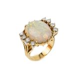 14 kt Gold Opal-Brillant-Ring,   GG 585/000, mittig