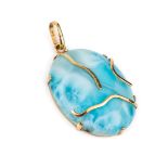 14 kt Gold Larimar-Anhänger,   GG 585/000,