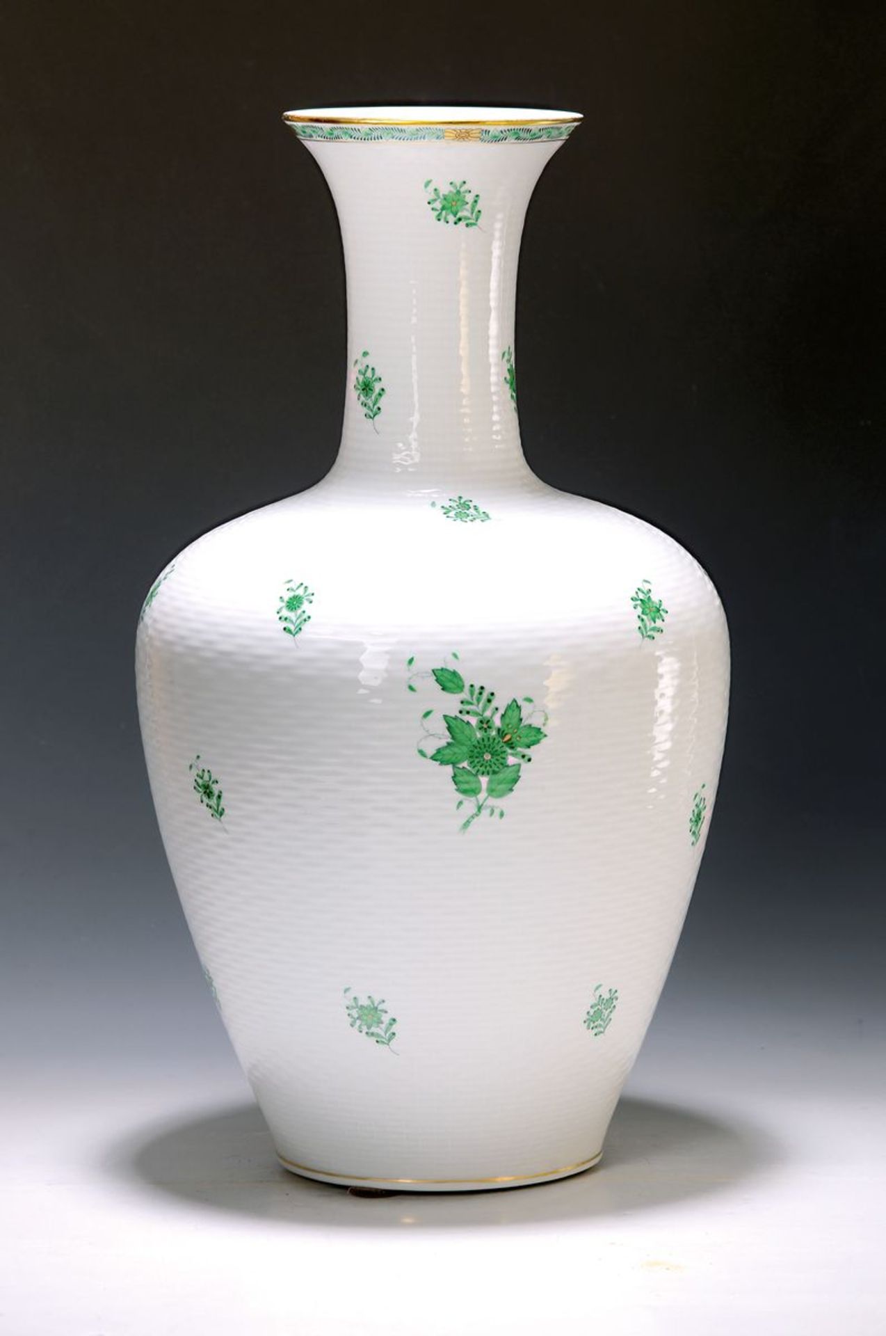 Große Vase, Herend, Apponyi grün,  Porzellan, Goldränder,