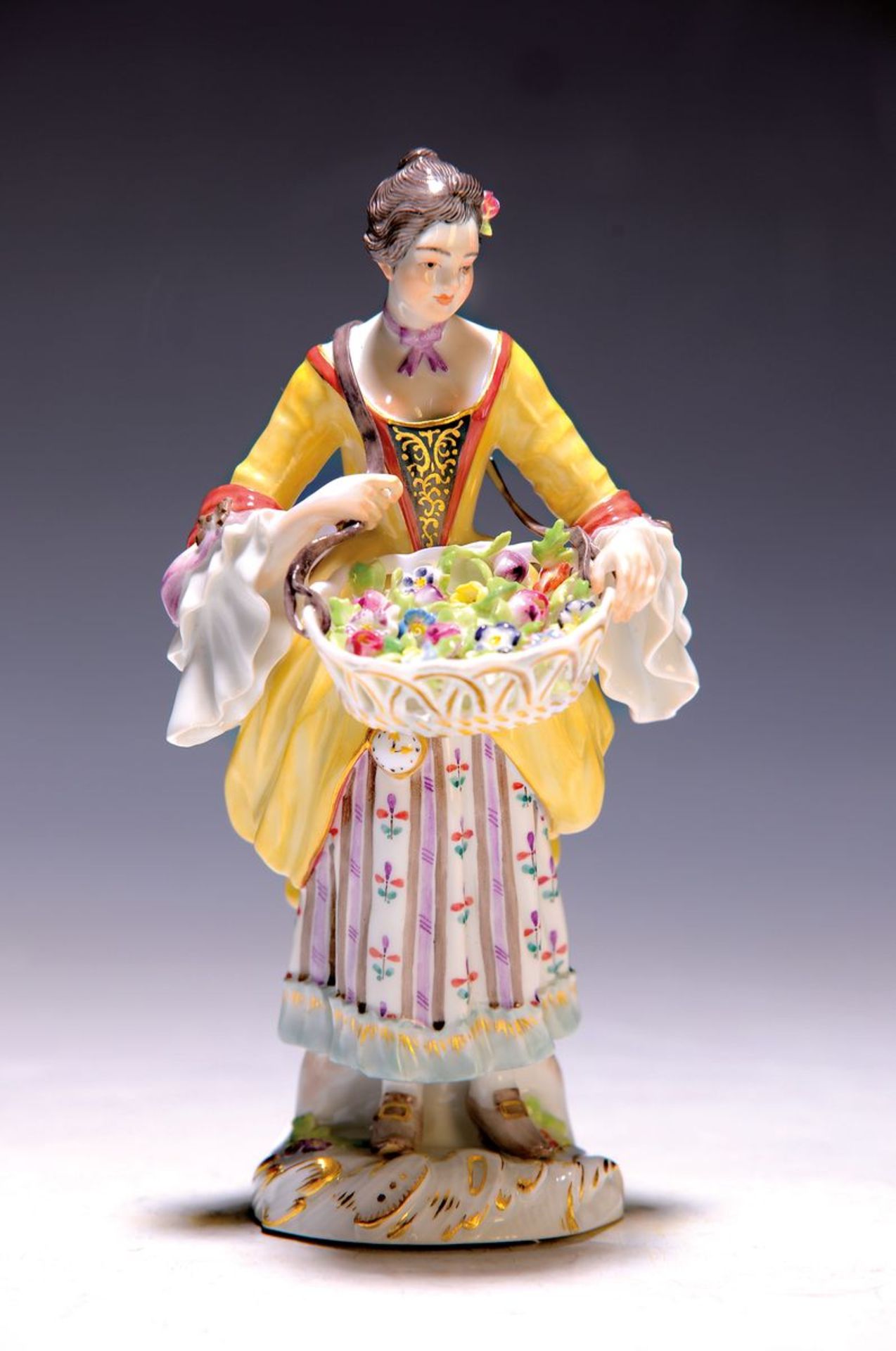 Porzellanfigur, Meissen, 20. Jh., Blumenverkäuferin,