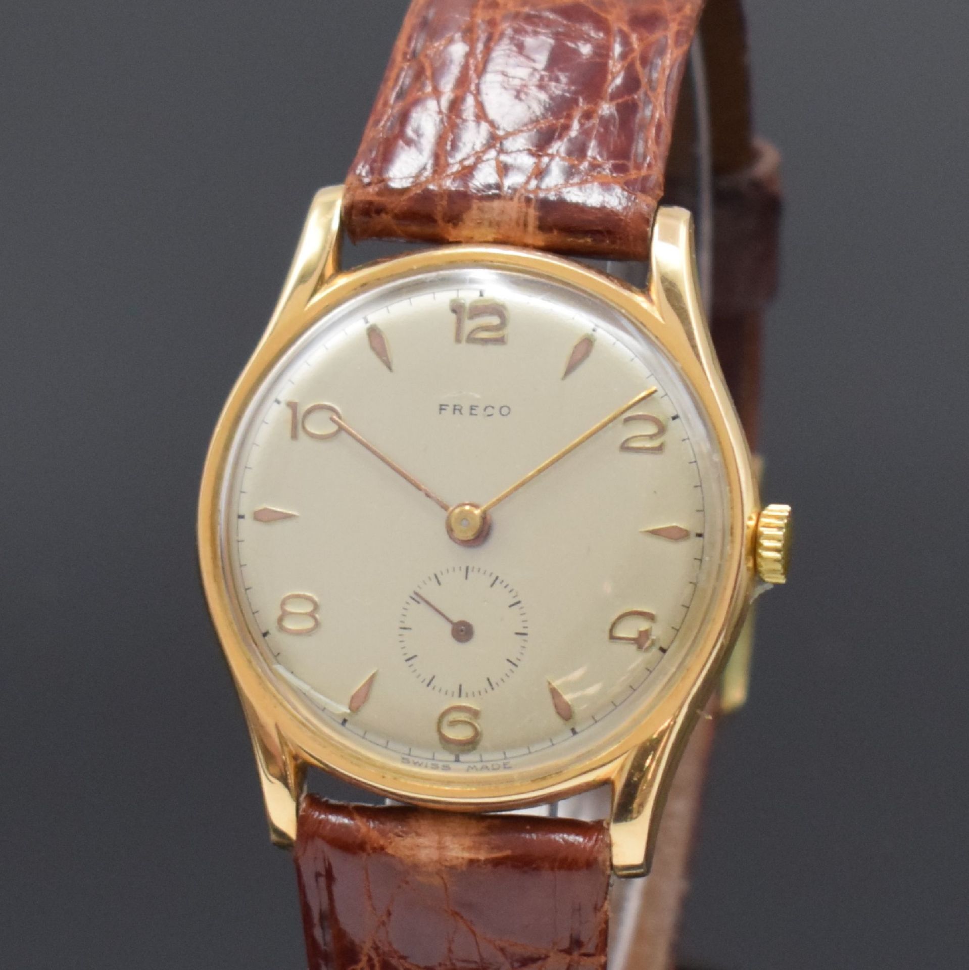FRECO Armbanduhr in RoseG 750/000, Schweiz um 1950, - Bild 2 aus 5