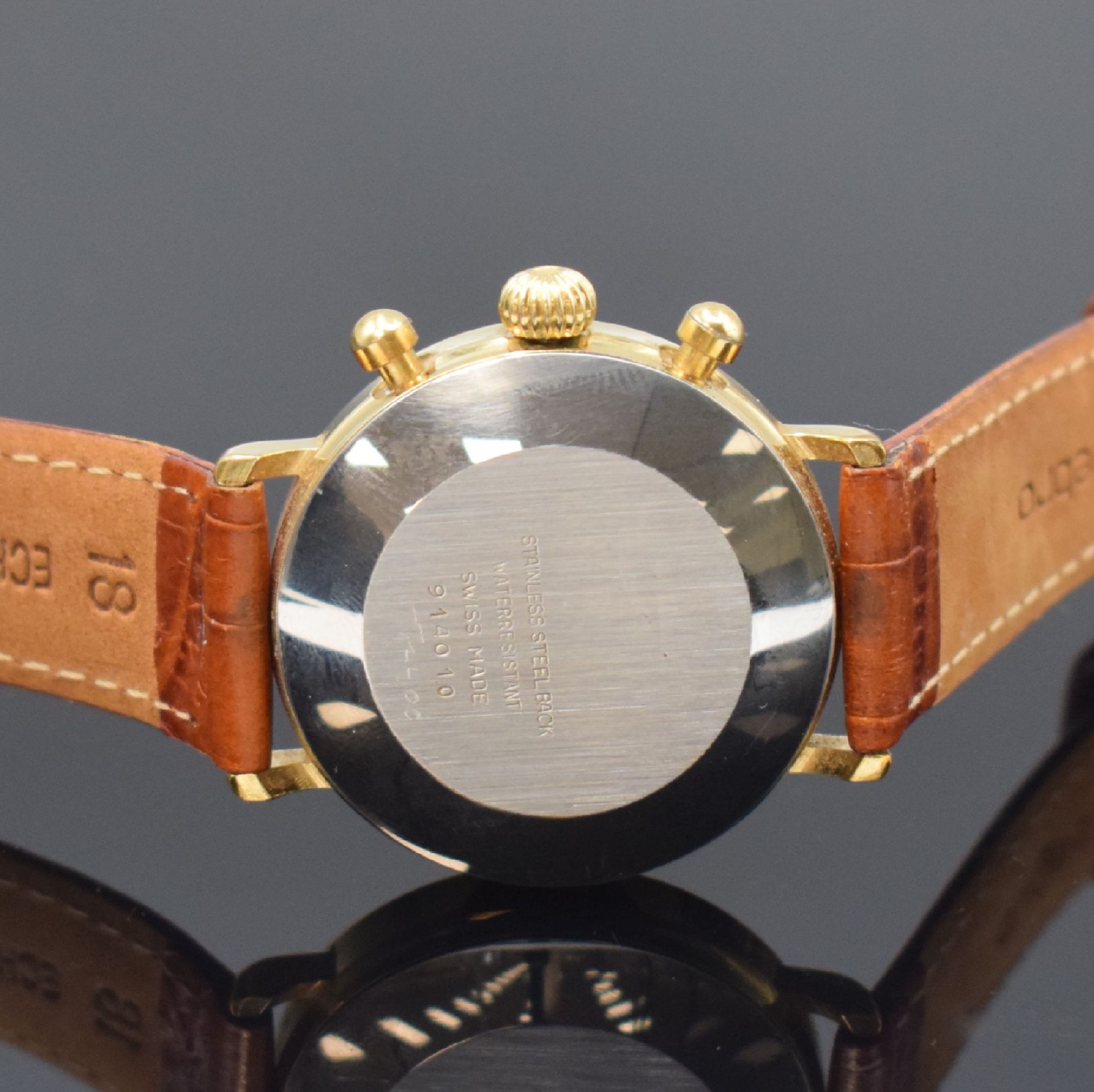 BWC vergoldete Armbanduhr mit Chronograph, Schweiz um - Bild 4 aus 4