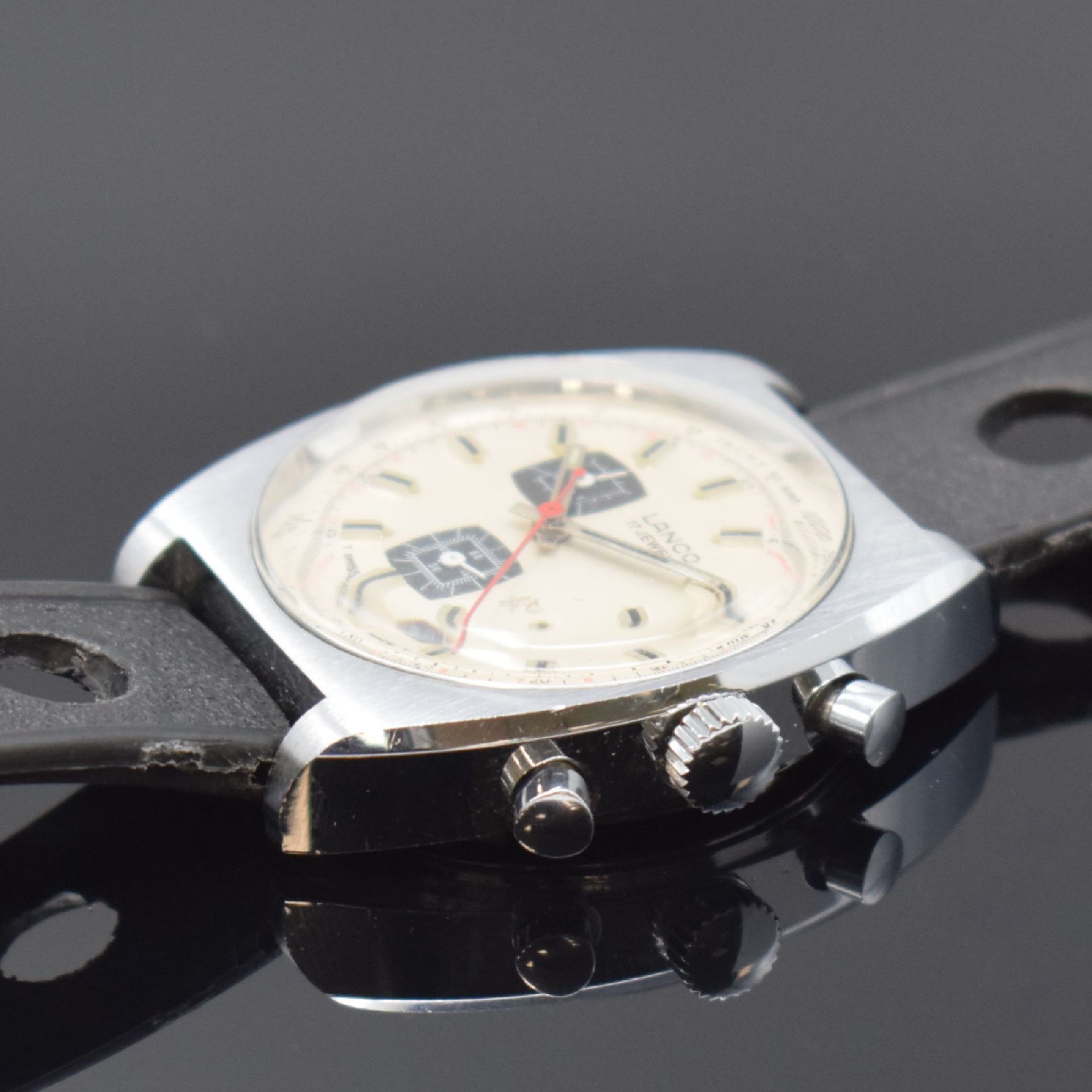 LANCO Armbandchronograph, Schweiz um 1970, Handaufzug, - Bild 3 aus 6