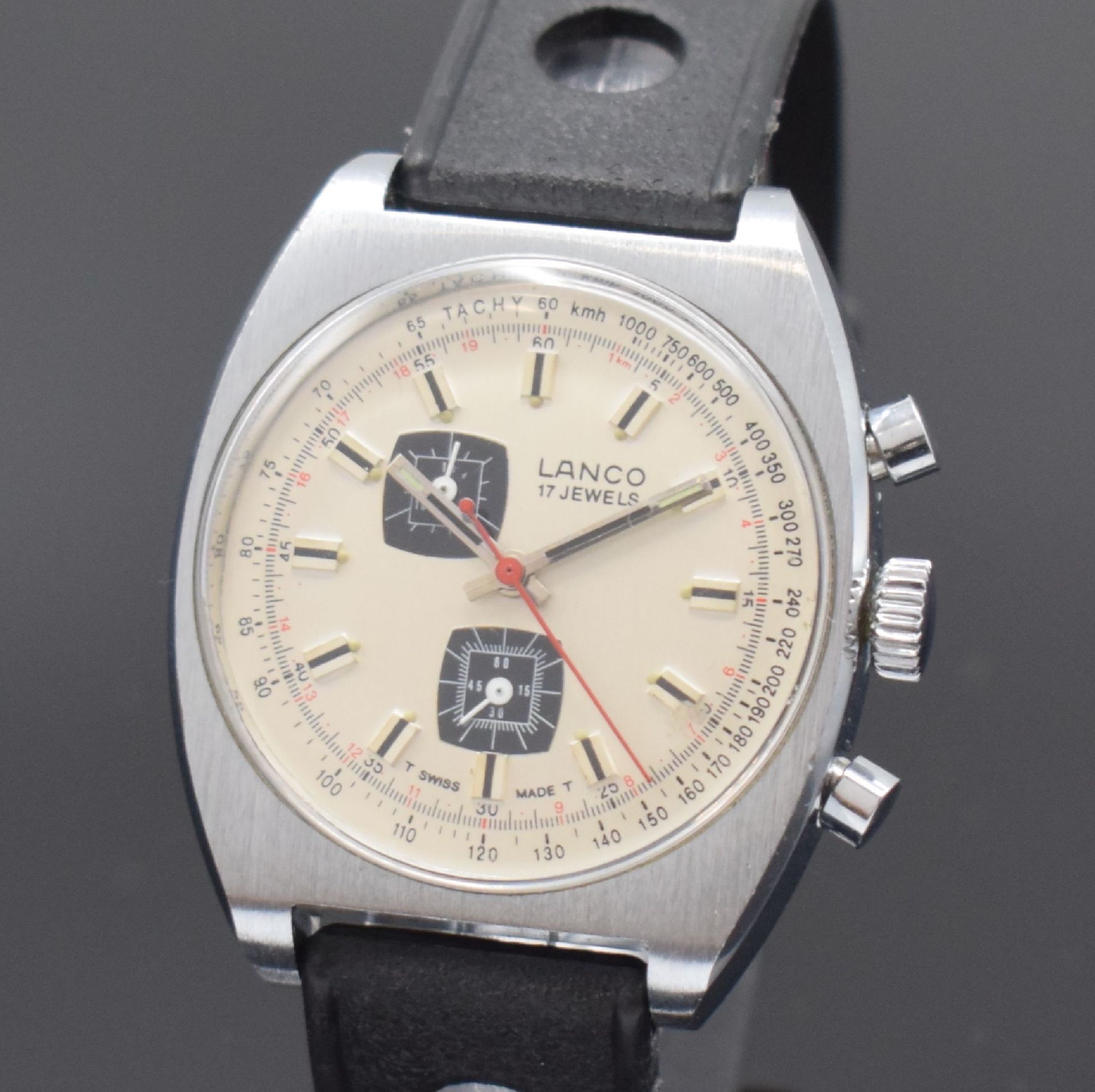 LANCO Armbandchronograph, Schweiz um 1970, Handaufzug, - Bild 2 aus 6
