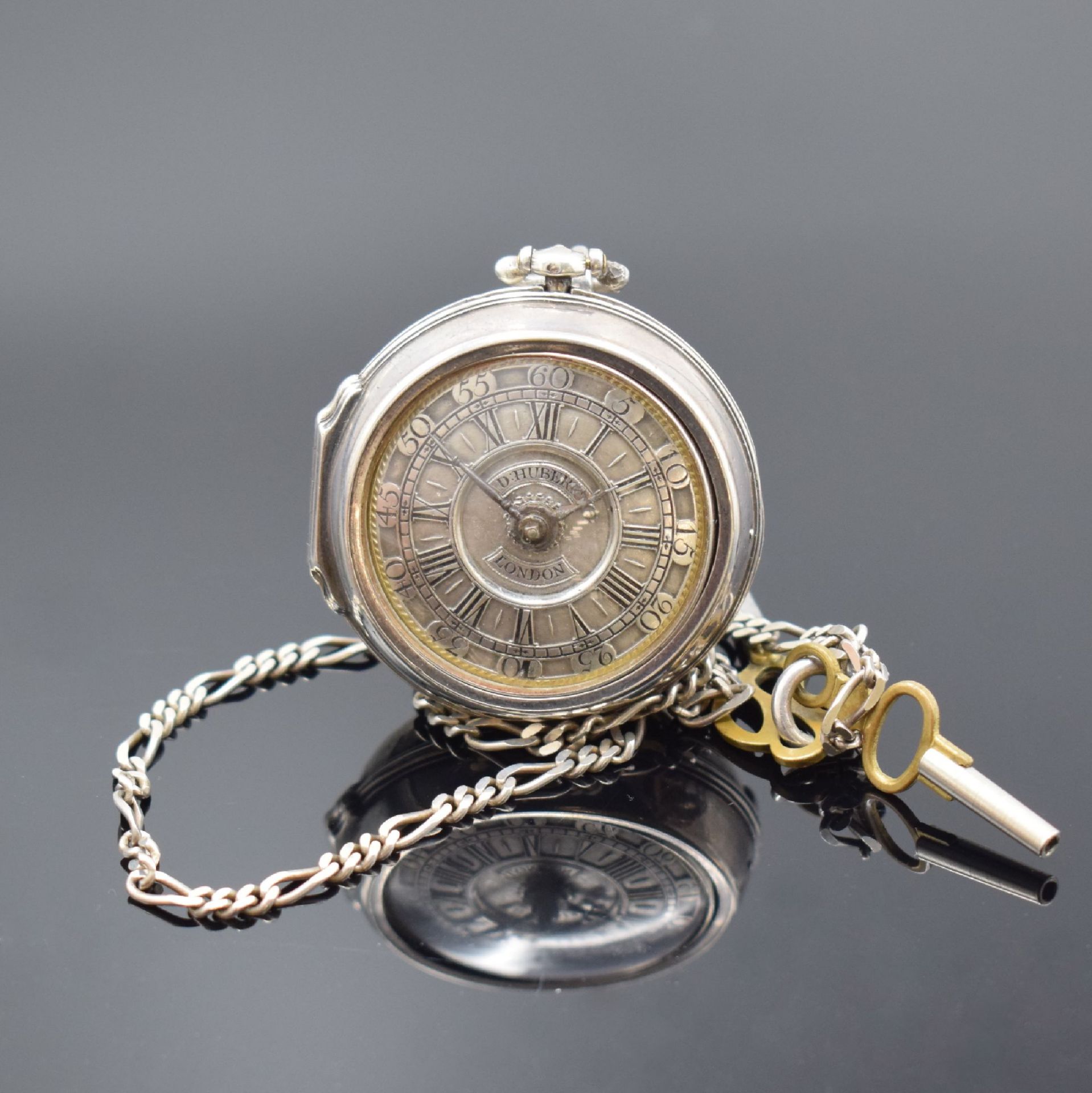 D. HUBERT London frühe Doppelgehäuse- Spindeltaschenuhr in