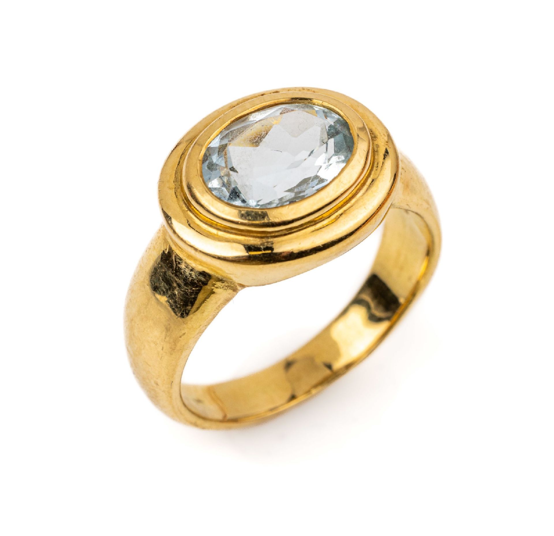 18 kt Gold Aquamarin Ring, GG 750/000, ovalfacett.
