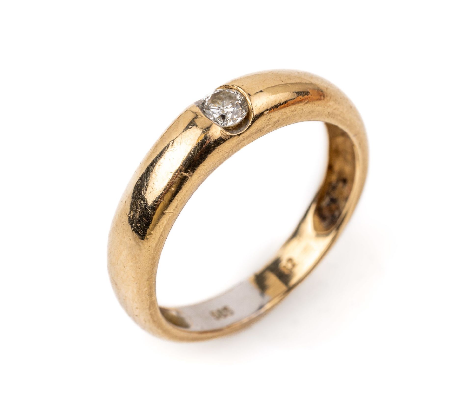 14 kt Gold Diamant Ring, GG 585/000, Diamant ca. 0.12 ct