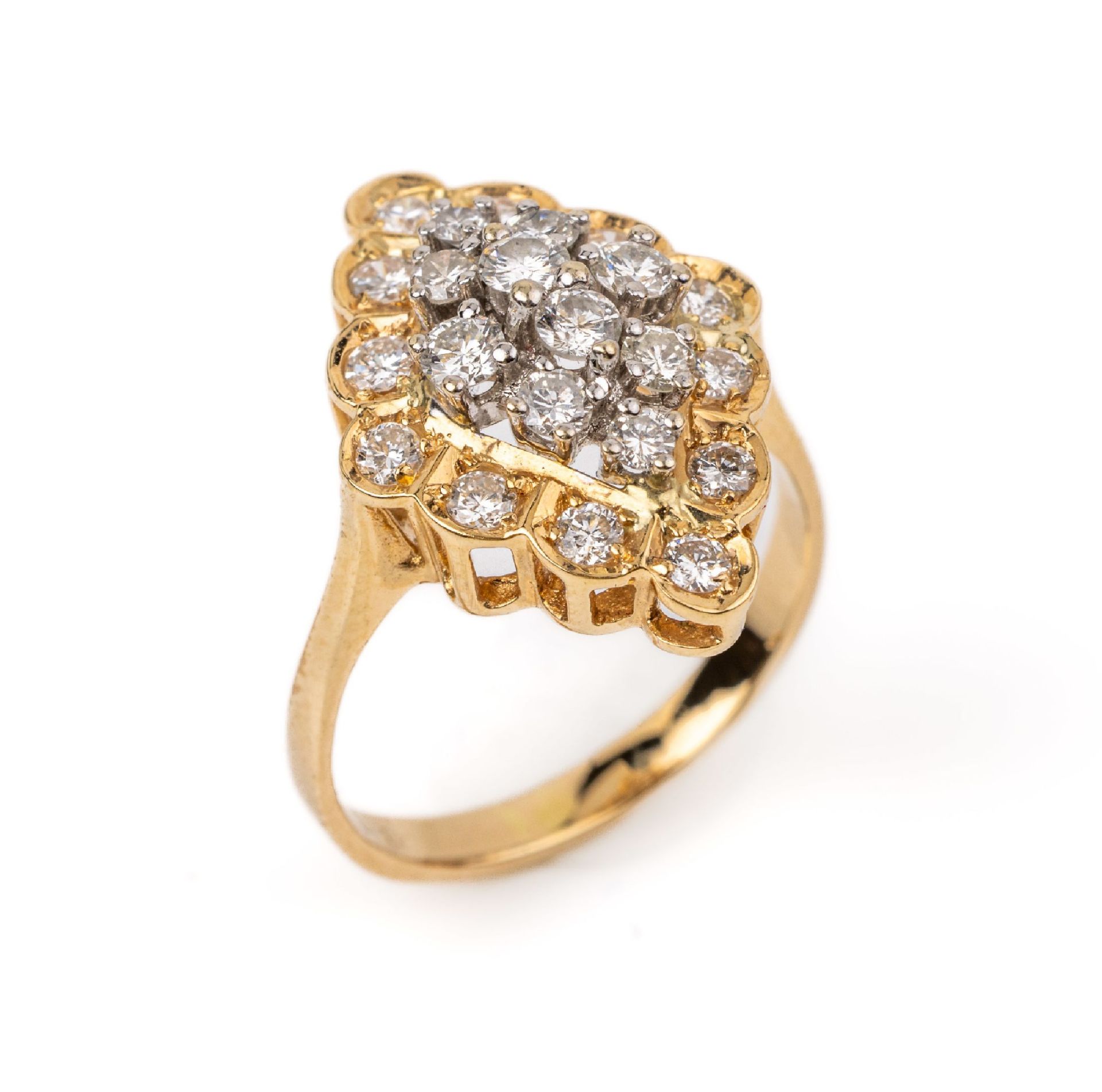 14 kt Gold Brillant Ring, GG/WG 585/000, in 2 Ebenen