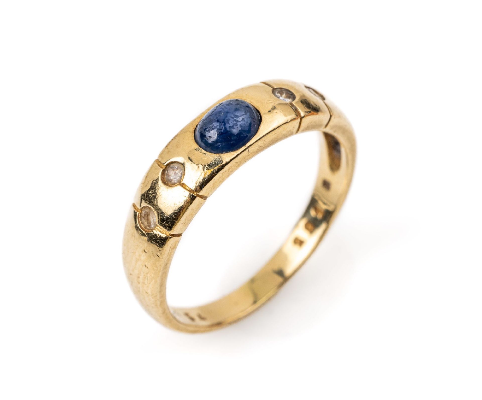 14 kt Gold Saphir-Diamant-Ring, GG 585/000,mittig ovalen