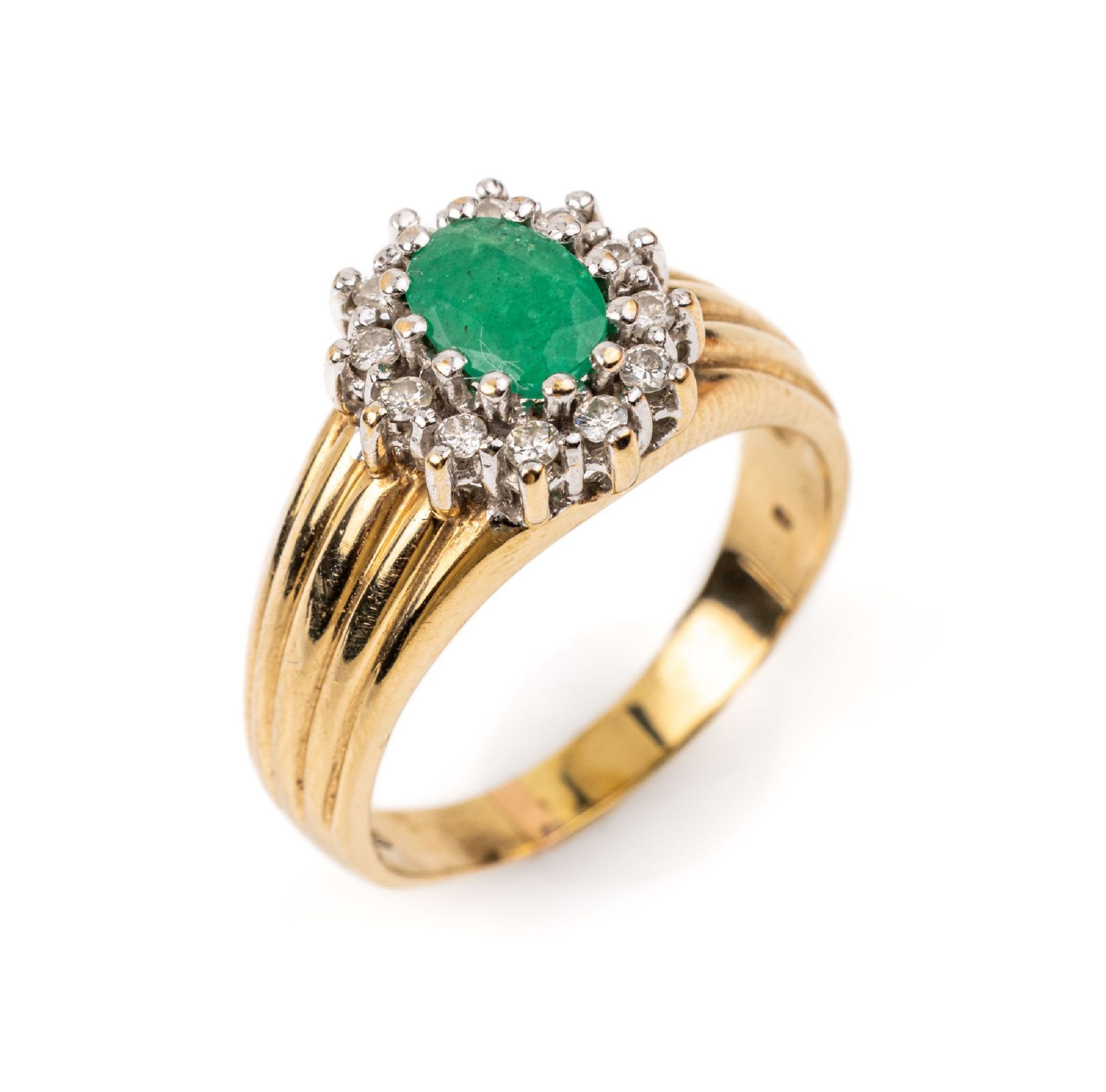 14 kt Gold Smaragd-Brillant-Ring, GG/WG 585/000,