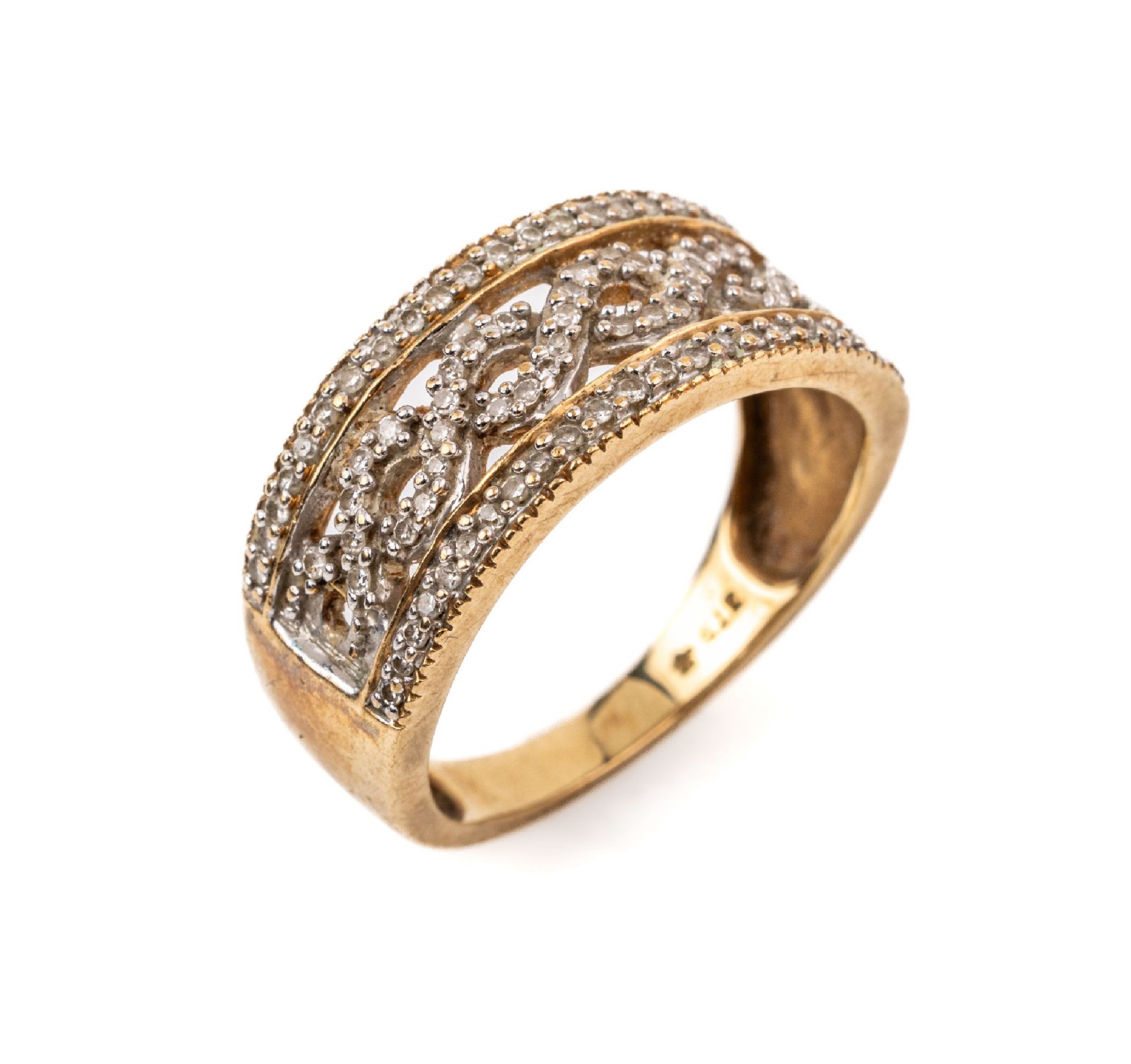 9 kt Gold Diamant-Ring, GG/WG 375/000, durchbrochen