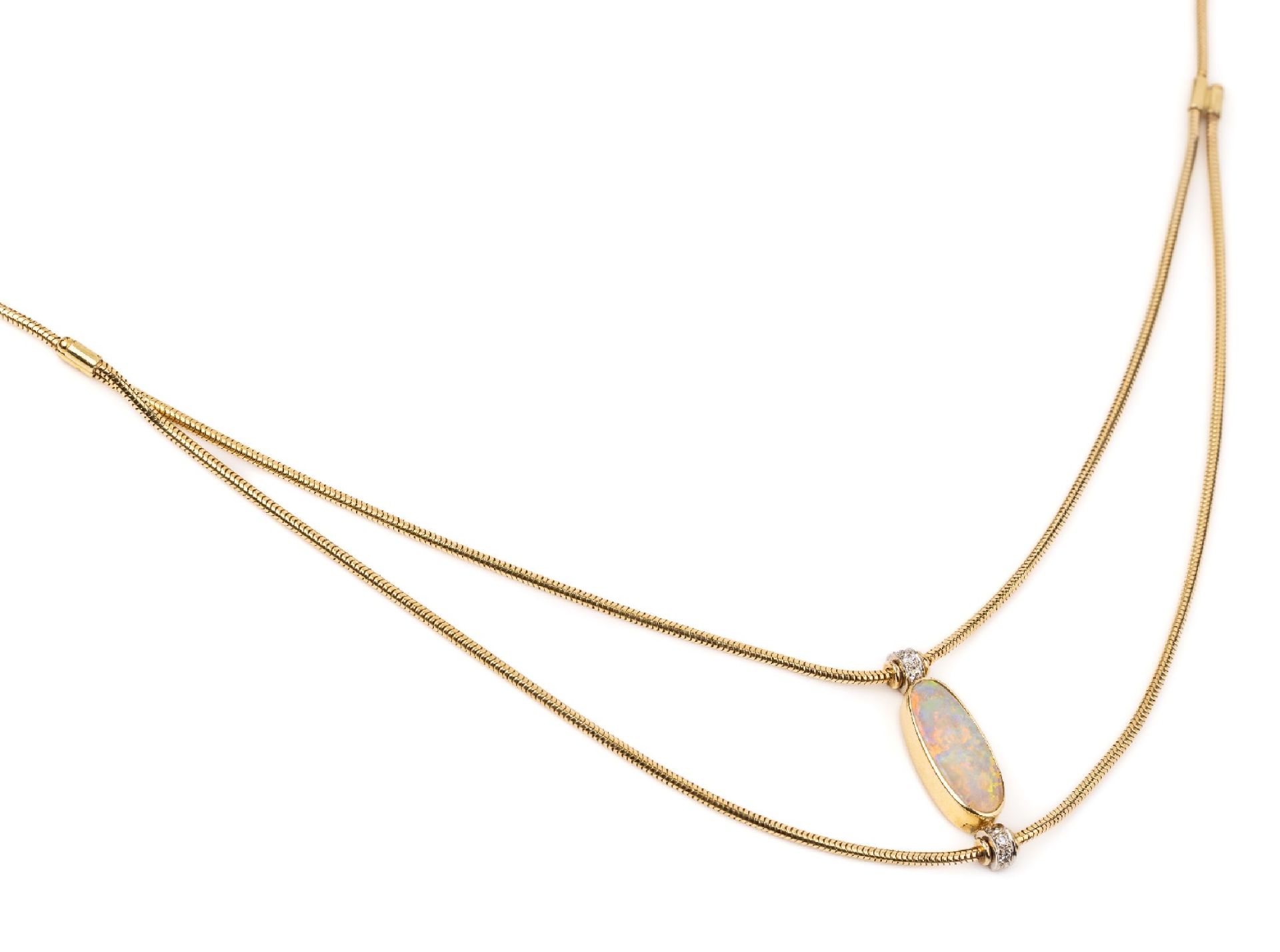 14 kt Gold Opal-Brillant-Collier, GG/WG 585/000,