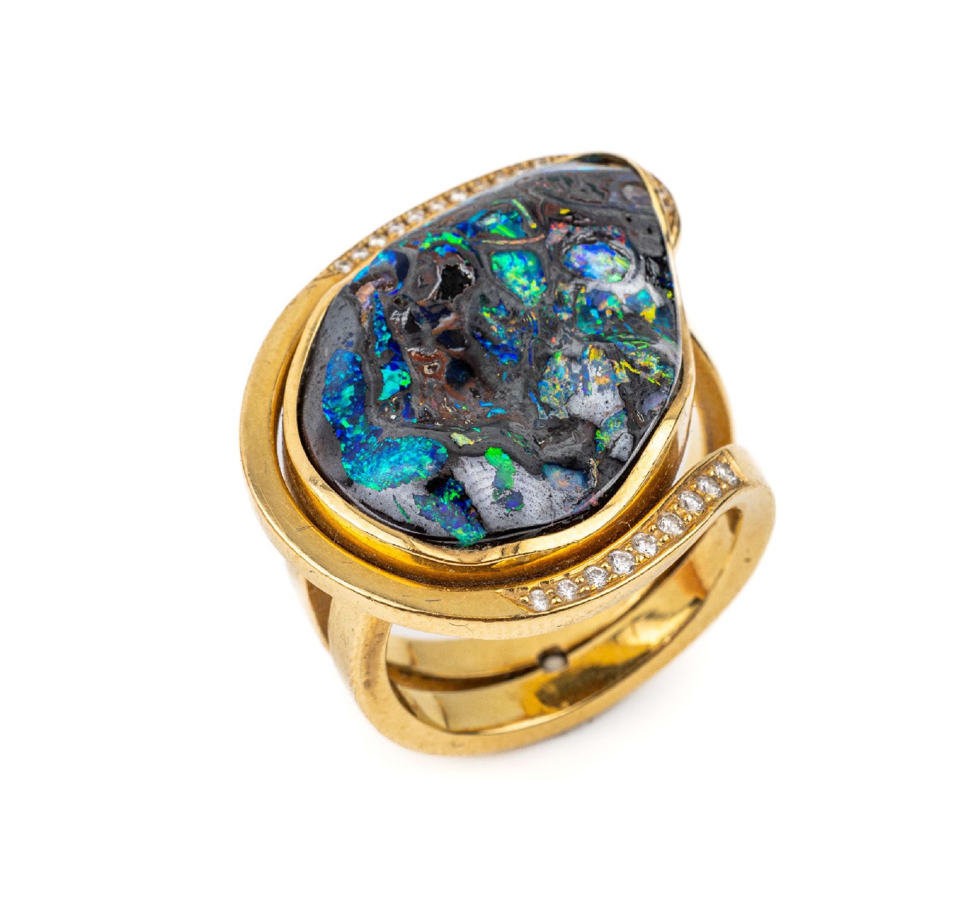 18 kt Gold Designer Opal Brillant Ring, GG 750/000,